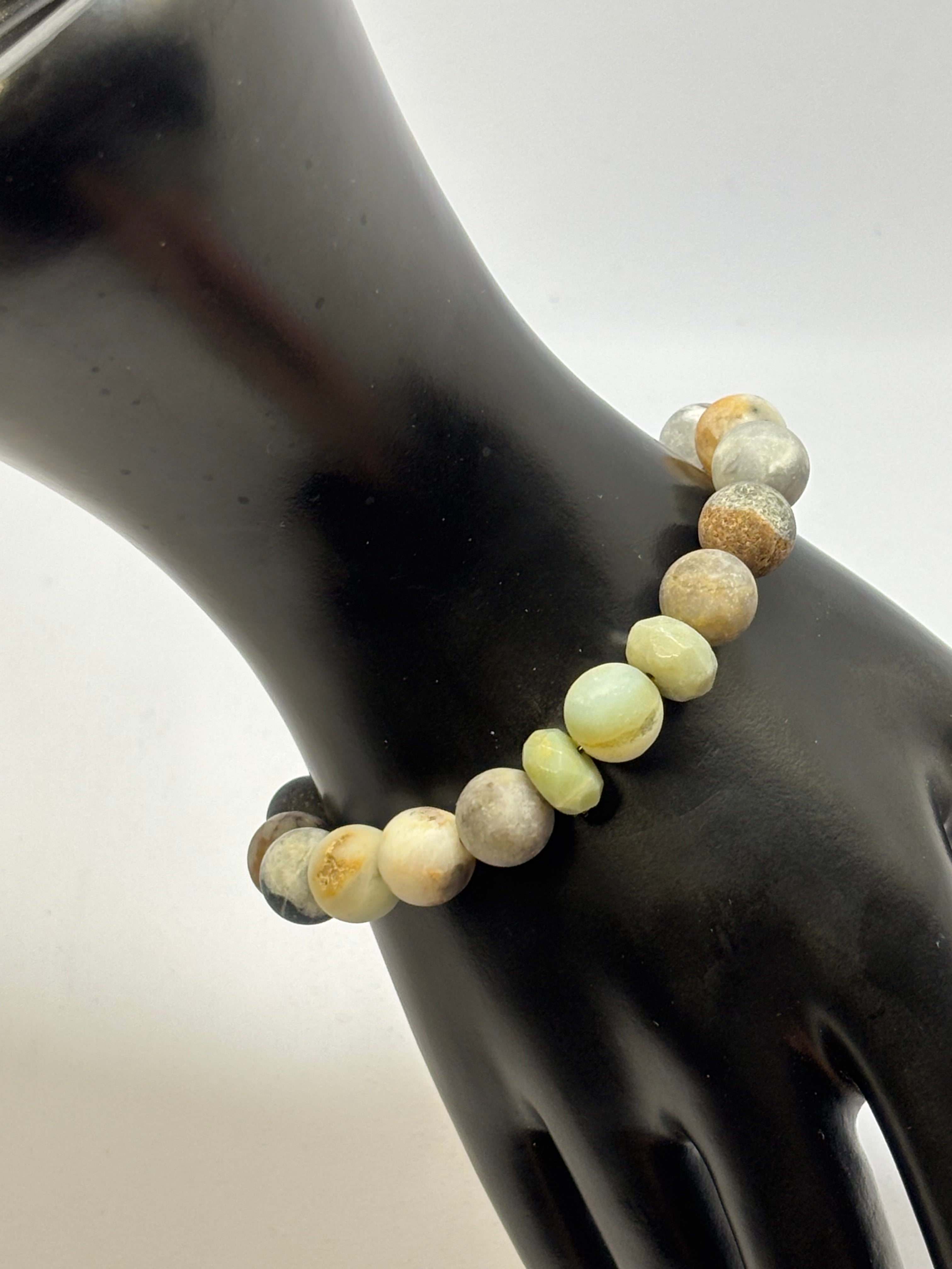 Beige Black Green Amazonite bracelet