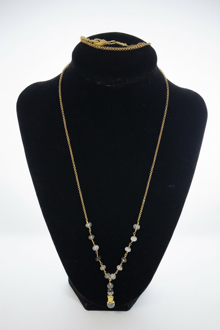Tourmalinated Quartz and Gold necklace
