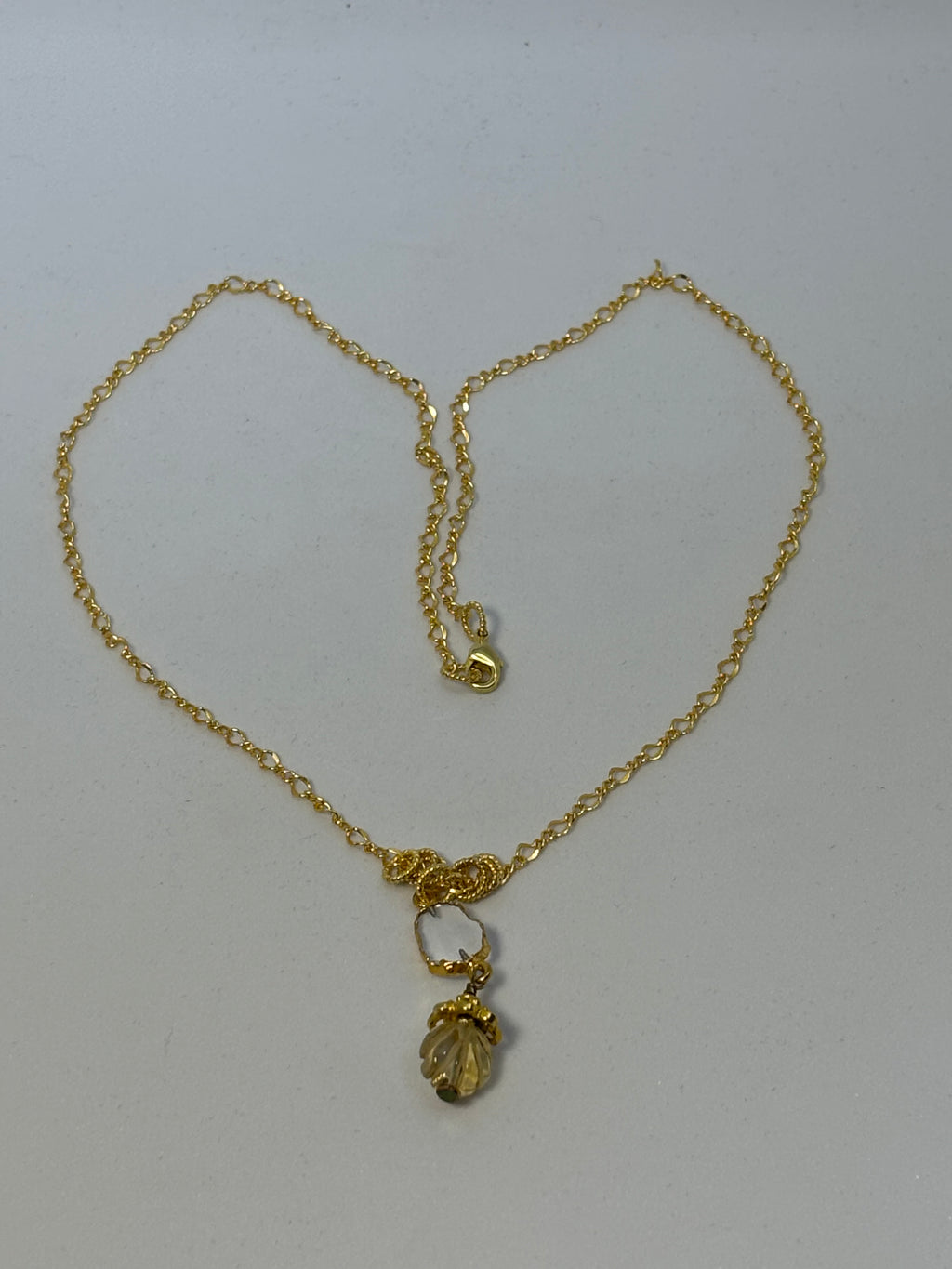 Citrine, Crystal Quartz with Gold necklace