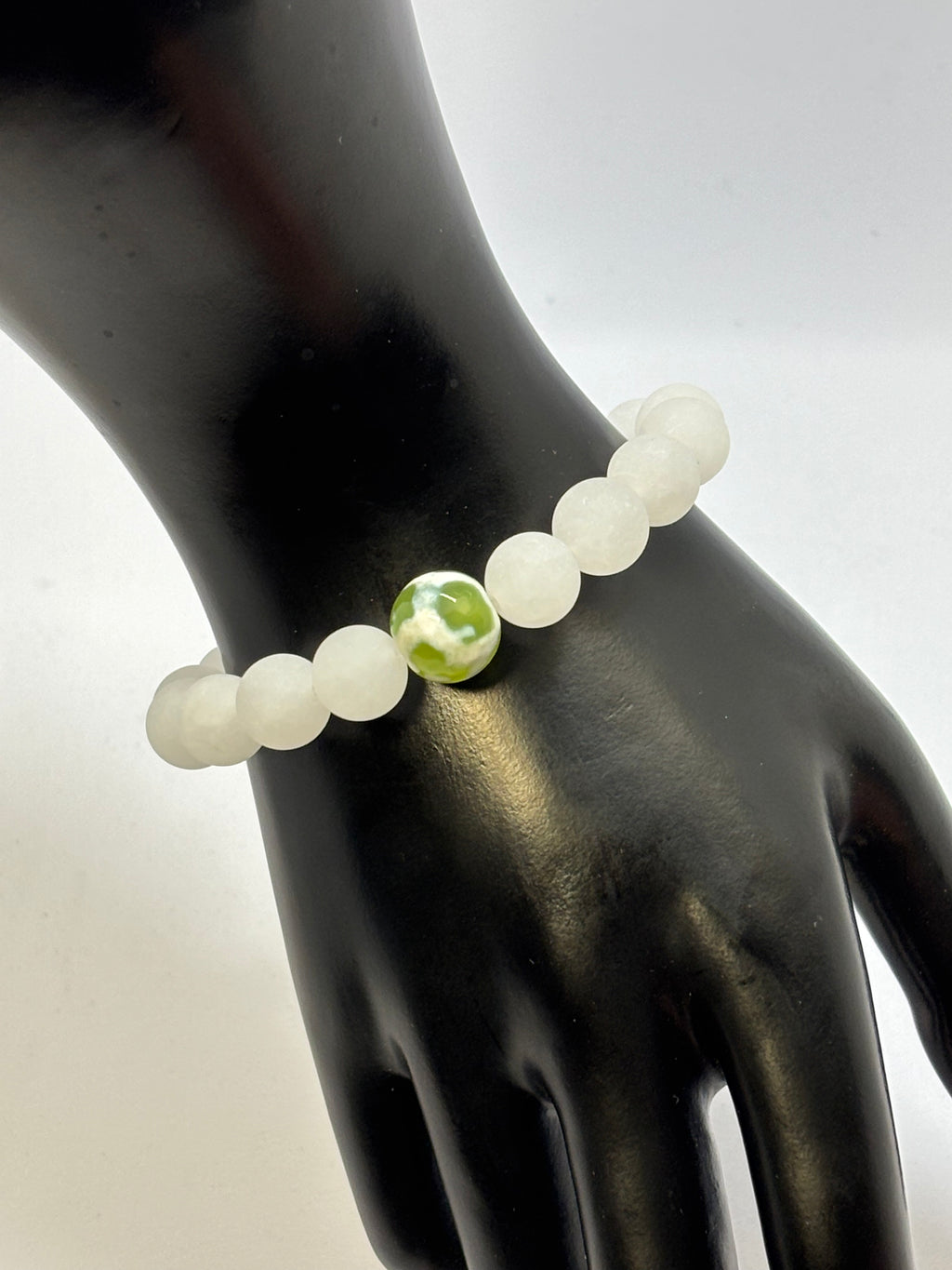 Green Agate, Crystal Quartz and Prehnite bracelet
