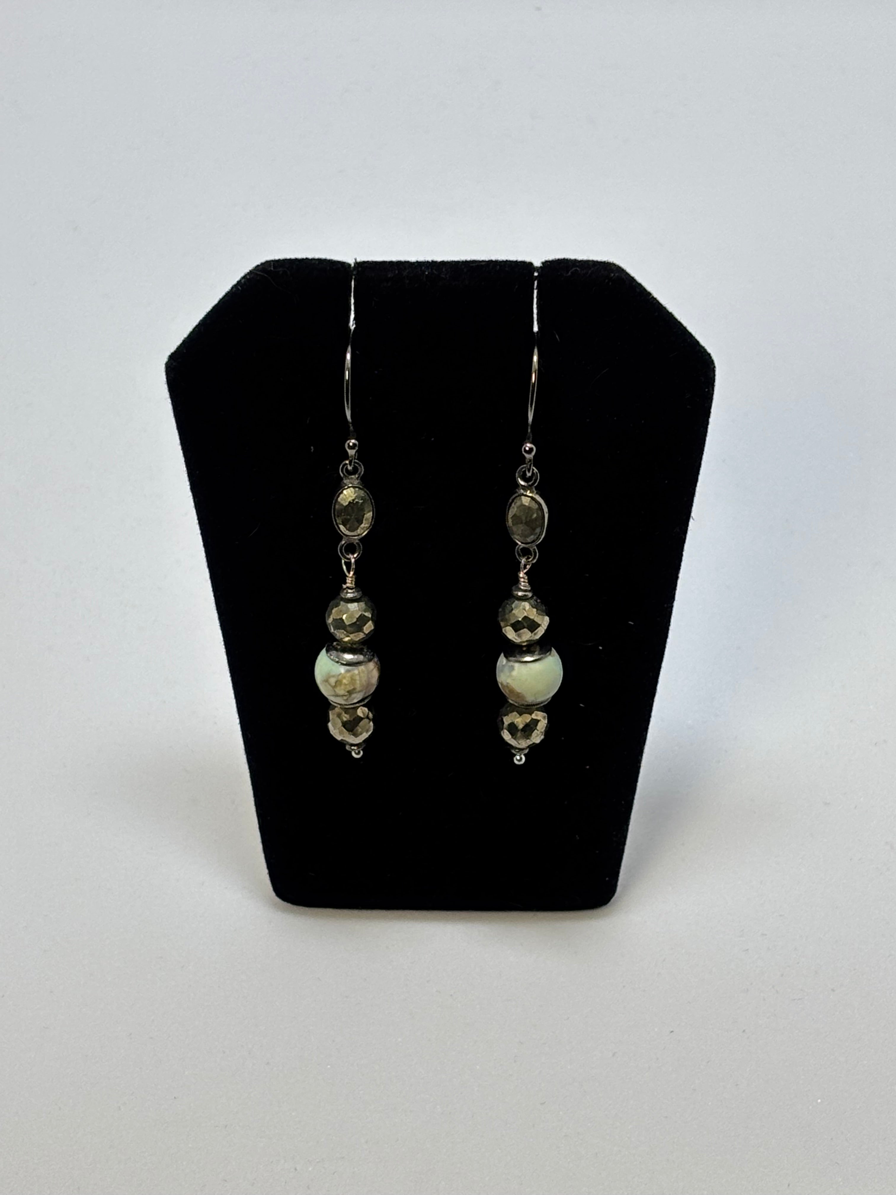 Agate and Pyrite with Africa Shaped pendant on Black Gold Set