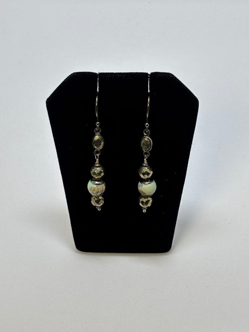 Agate and Pyrite with Africa Shaped pendant on Black Gold Set
