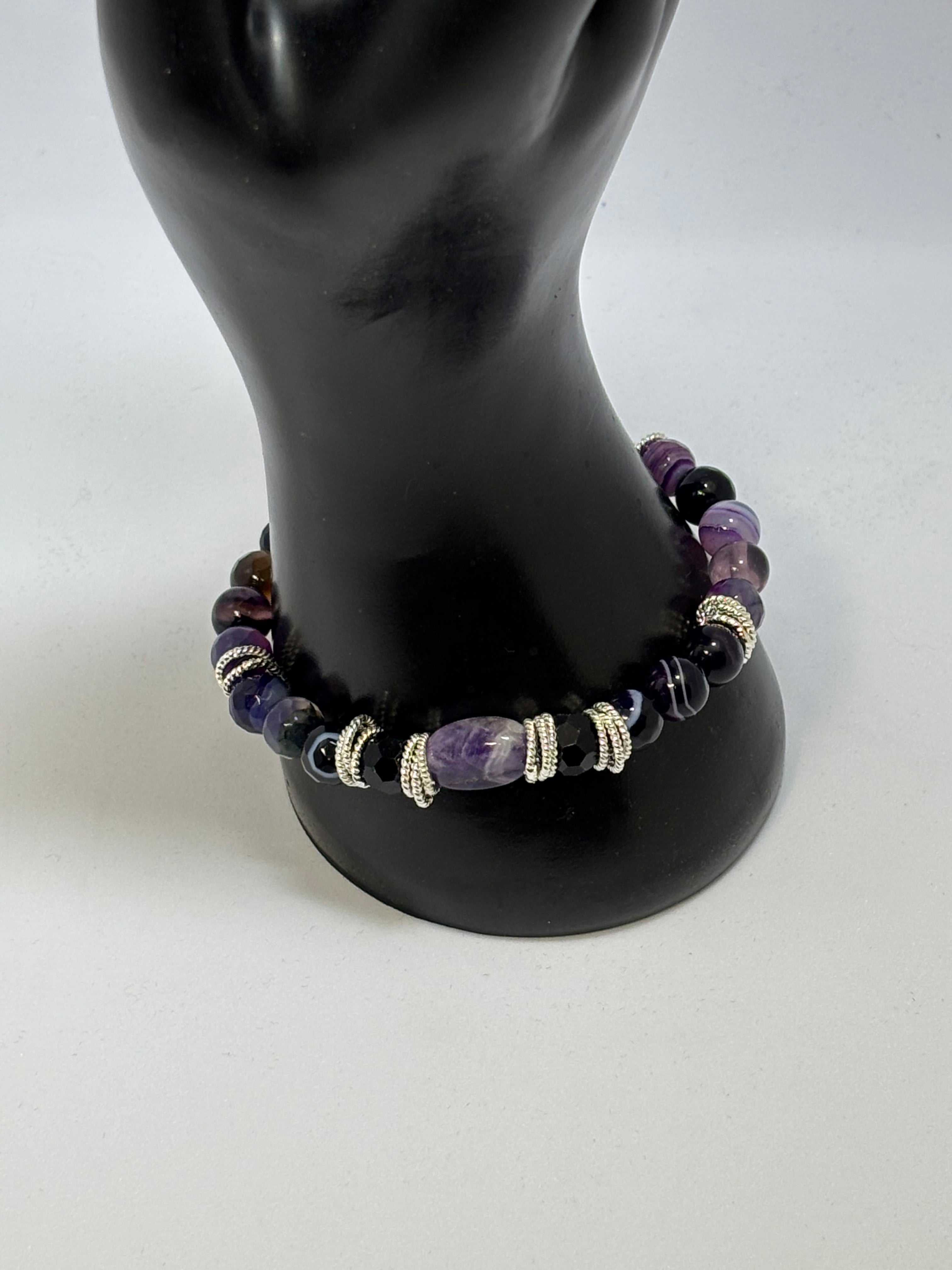Purple Agate and Amethyst with Sterling Silver bracelet 2