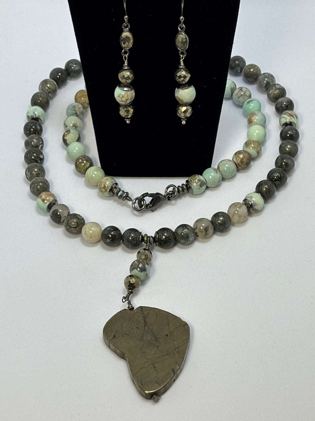 Agate and Pyrite with Africa Shaped pendant on Black Gold Set