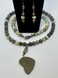 Agate and Pyrite with Africa Shaped pendant on Black Gold Set