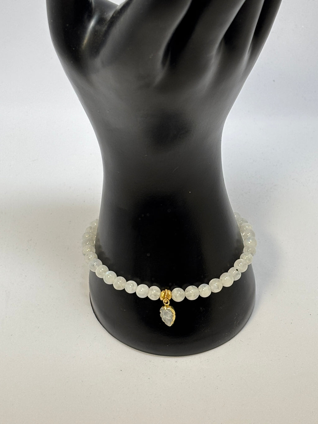 Rainbow Moonstone with Leaf Pendant and Gold bracelet