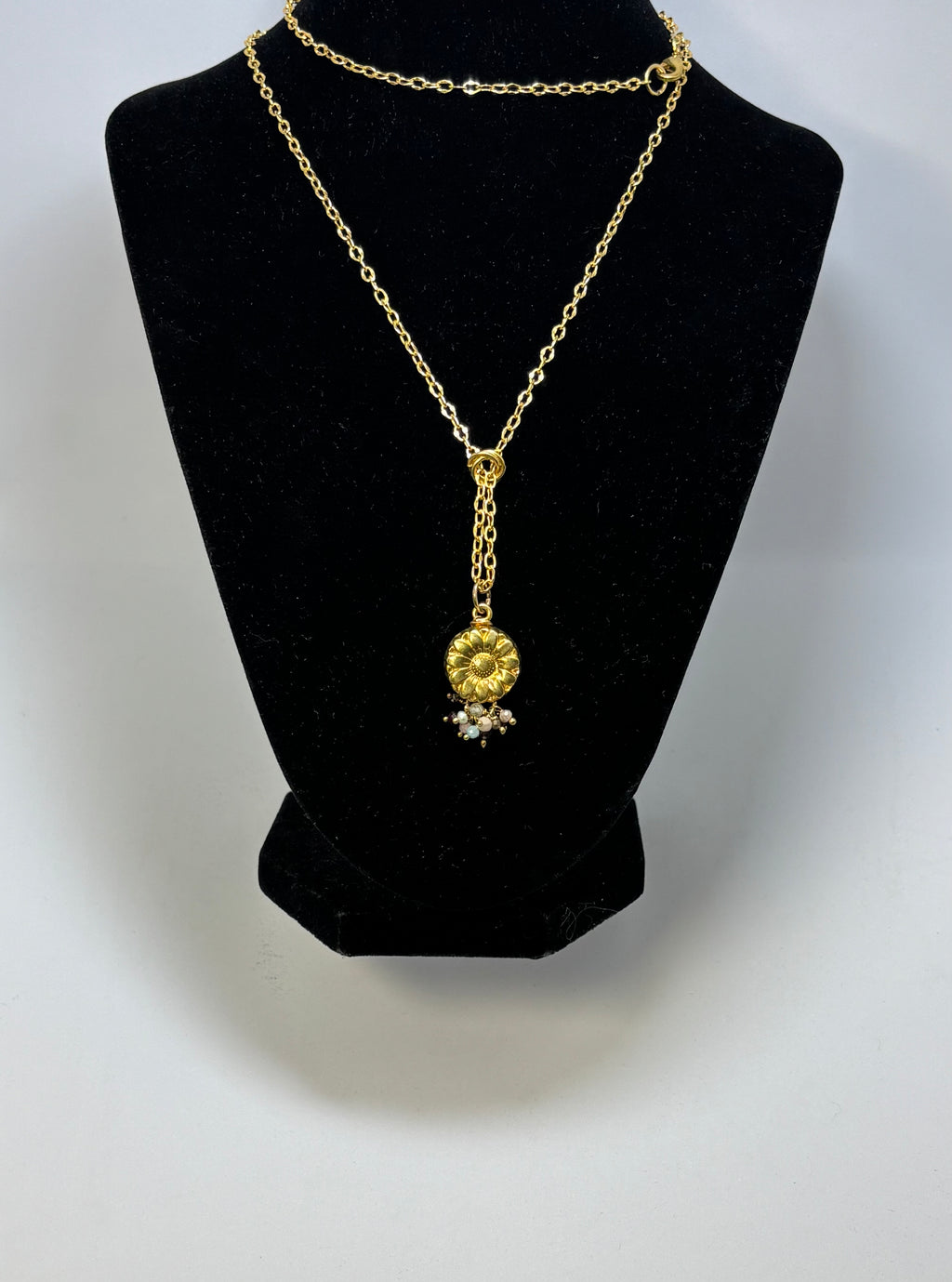 22kt Gold Sunflower with Multi-Gems slide necklace
