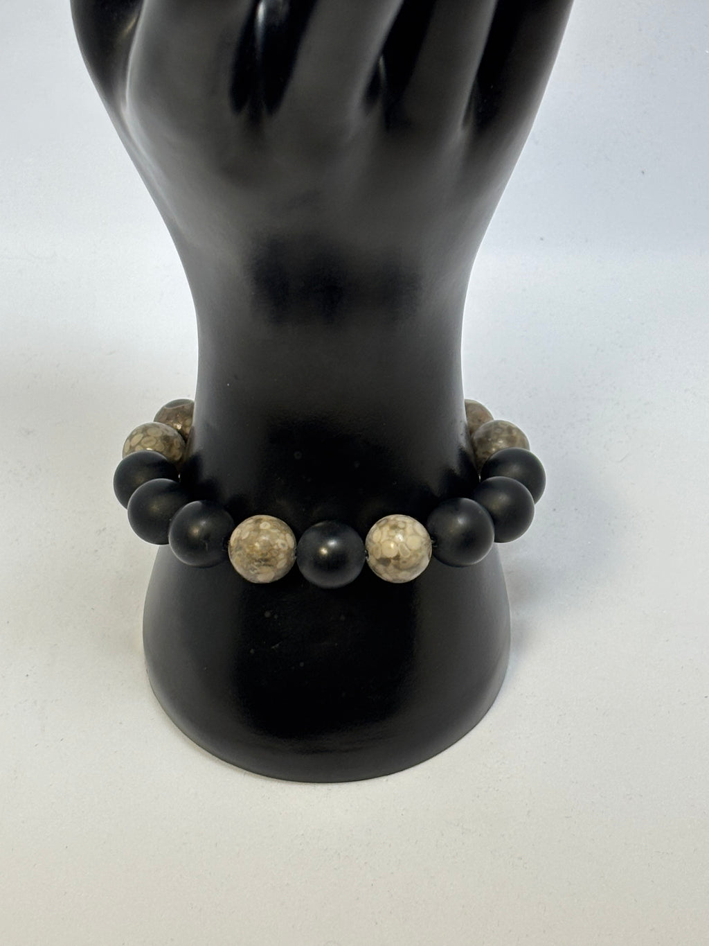 Fossilized Maifanite and Black Onyx bracelet