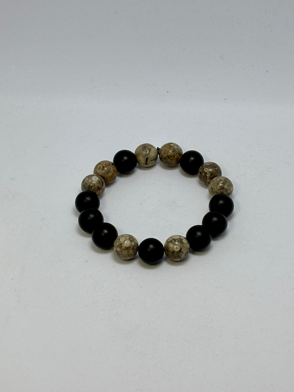 Fossilized Maifanite and Black Onyx bracelet