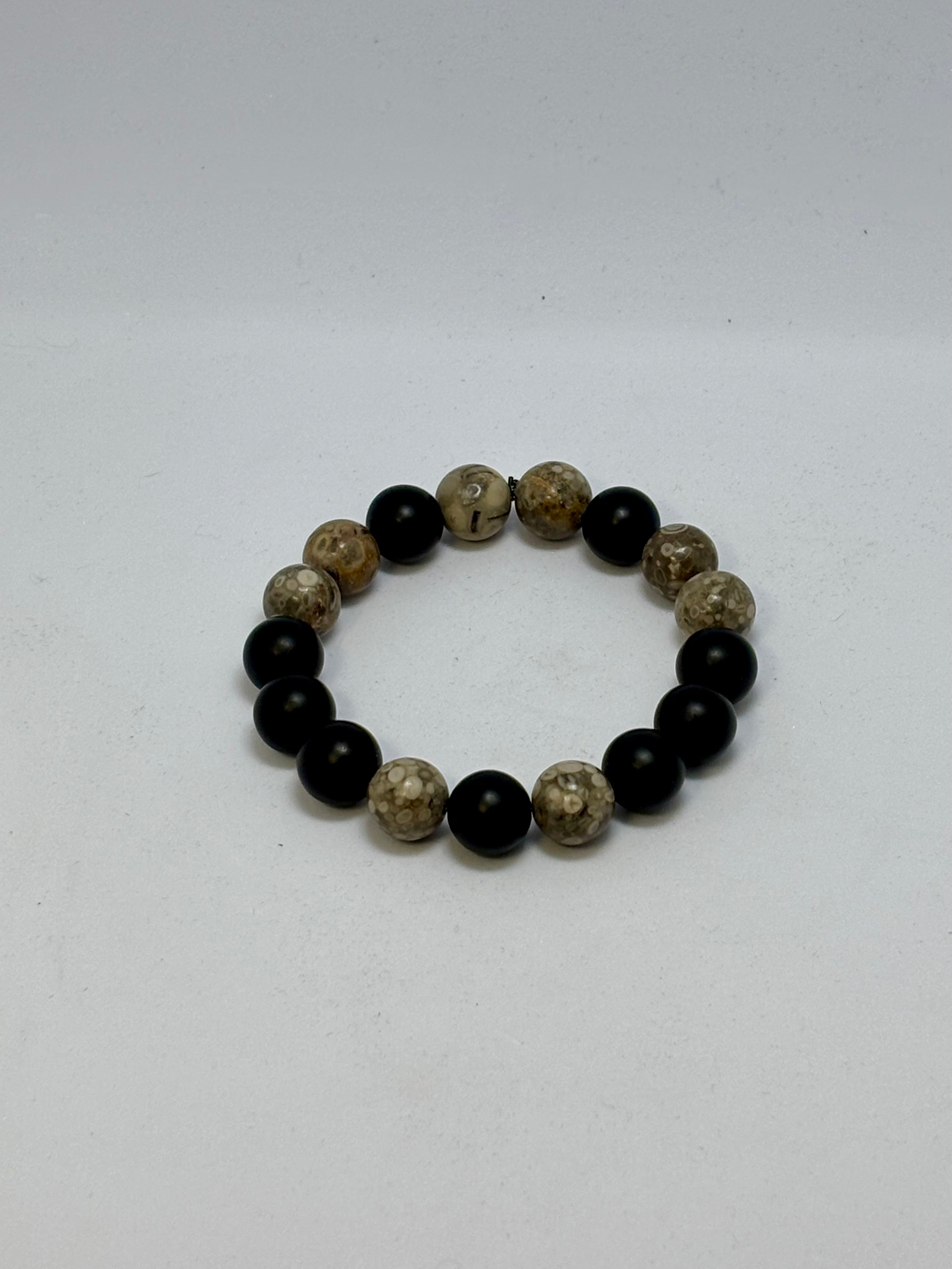 Fossilized Maifanite and Black Onyx bracelet