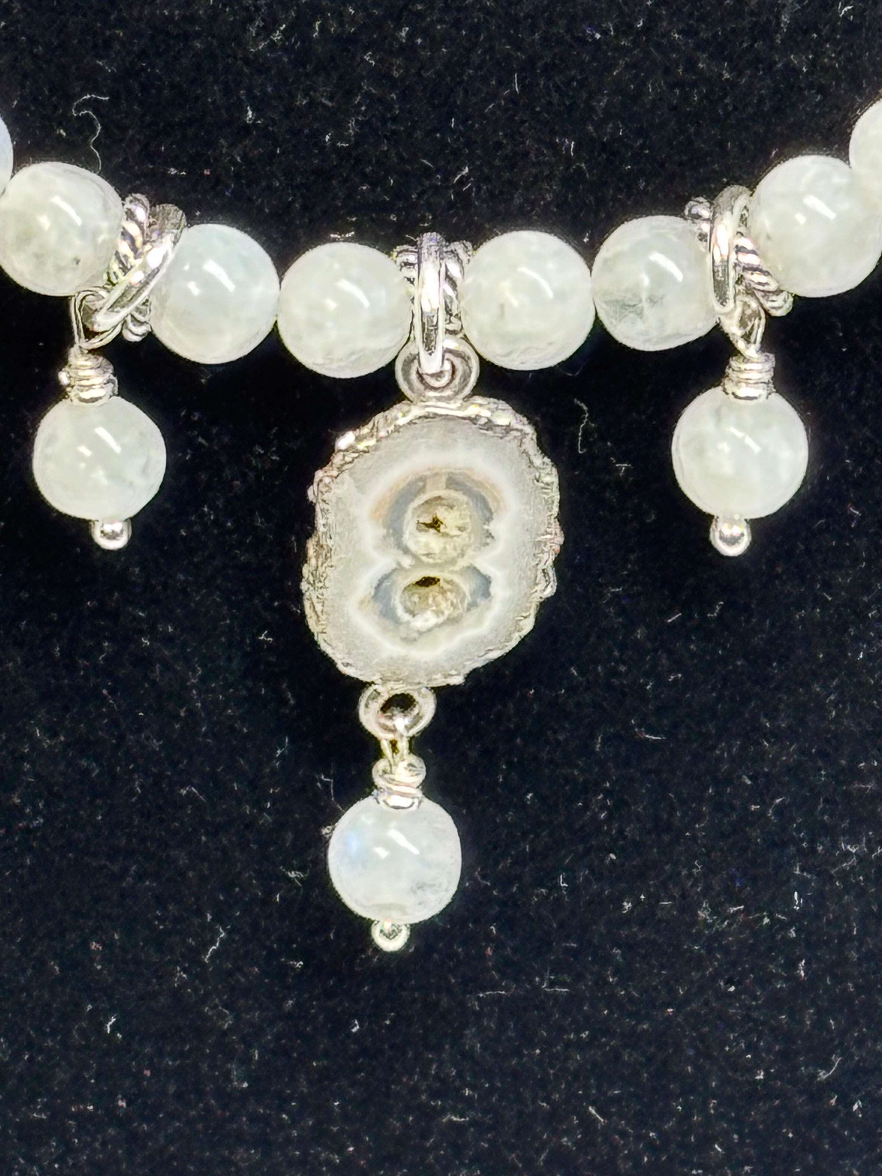 Rainbow Moonstone, Solar Quartz with Sterling Silver Necklace