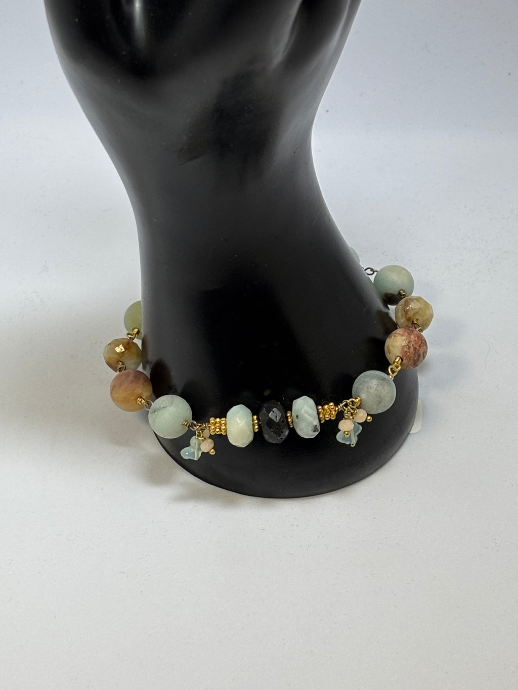 Amazonite and Multi-gem Gold Bracelet