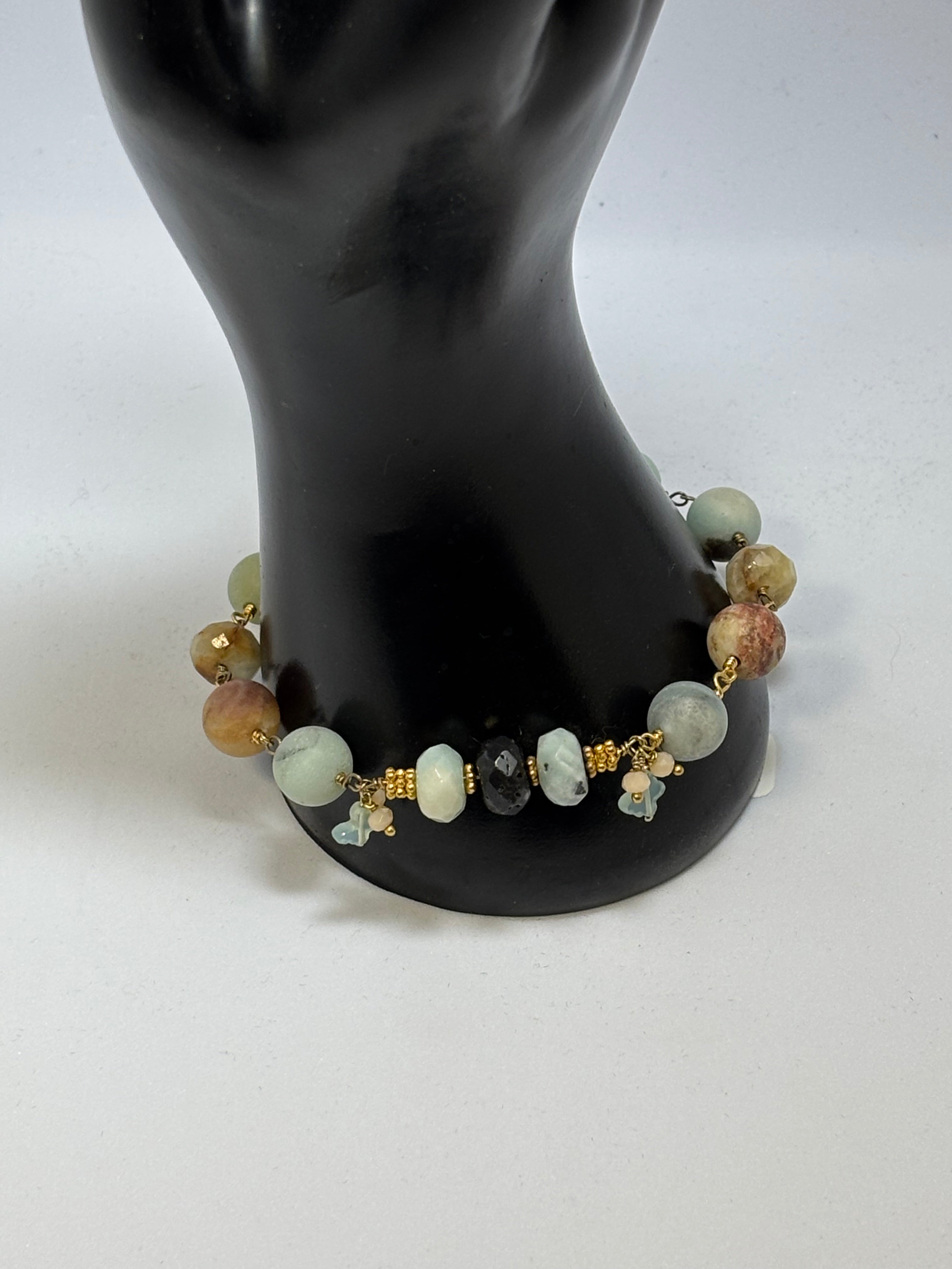 Amazonite and Multi-gem Gold Bracelet