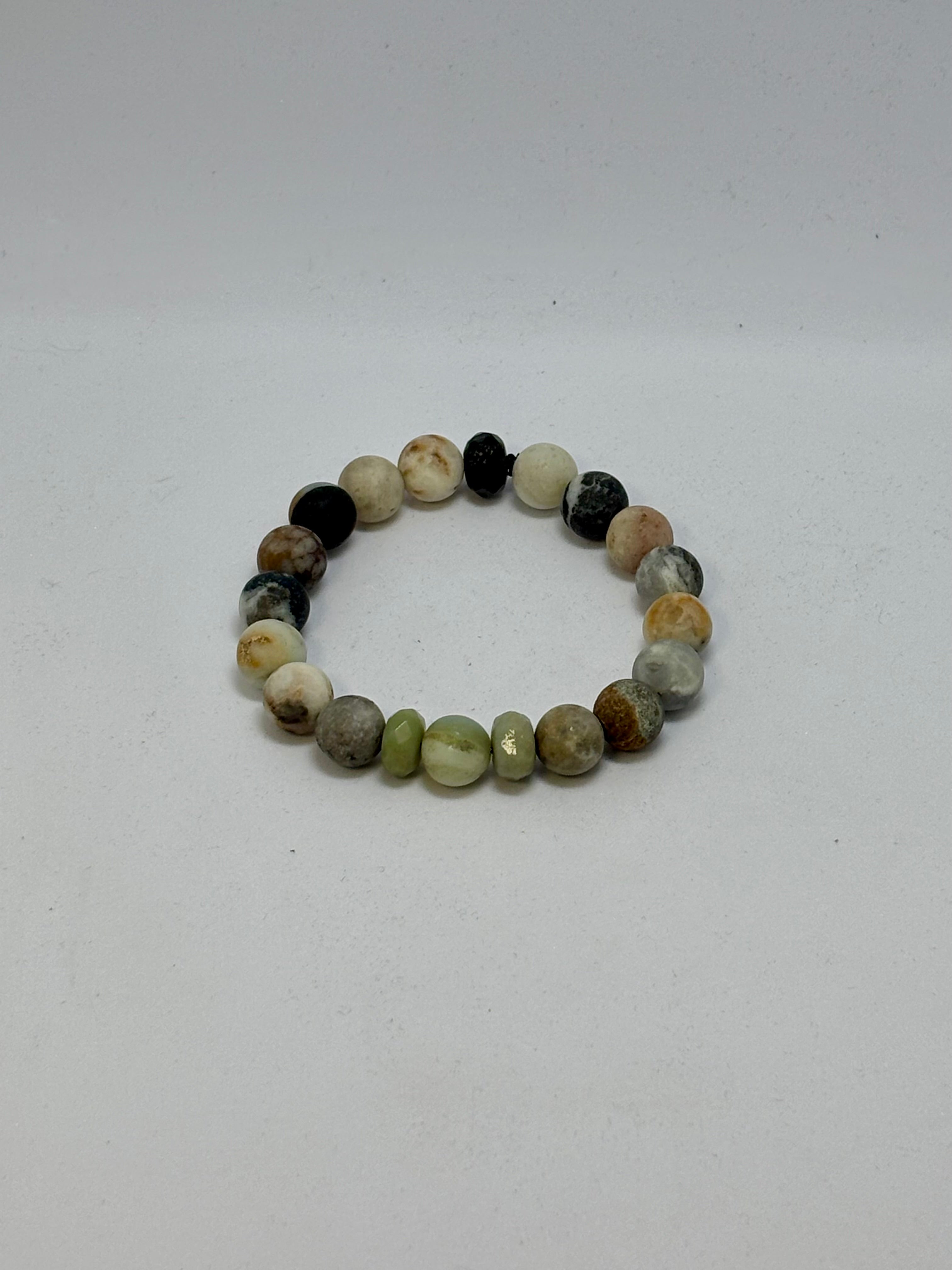 Beige Black Green Amazonite bracelet