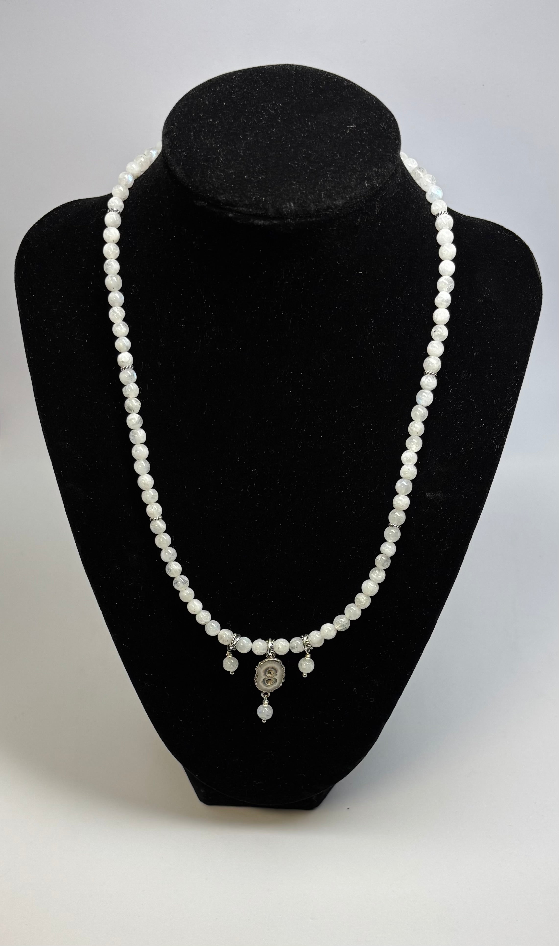 Rainbow Moonstone, Solar Quartz with Sterling Silver Necklace
