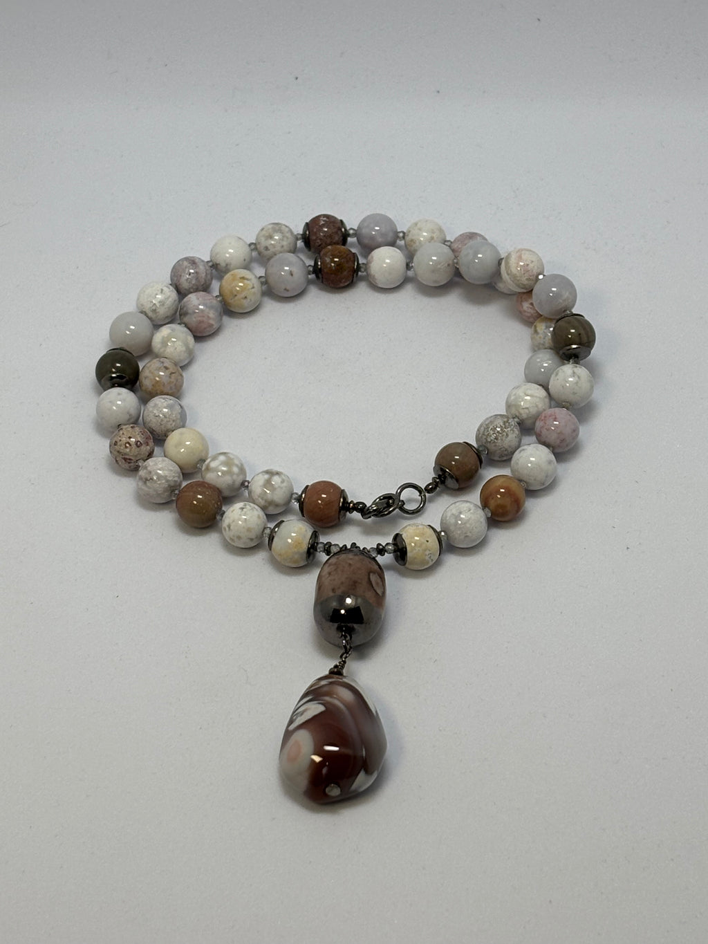 Pink & Purple Agate and Zircon with Black Gold necklace