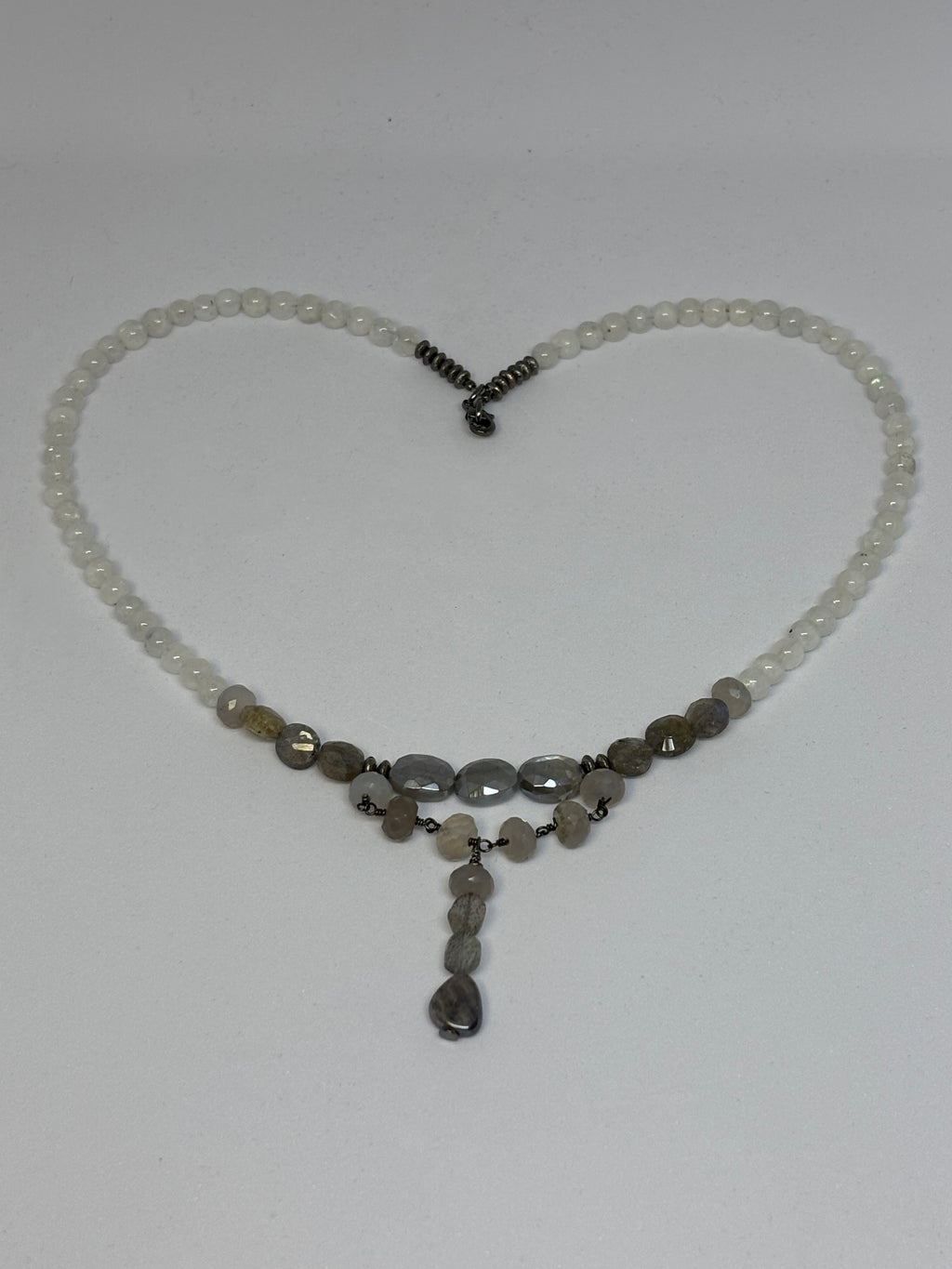 Rainbow Moonstone, Labradorite, Chalcedony with Black Gold necklace