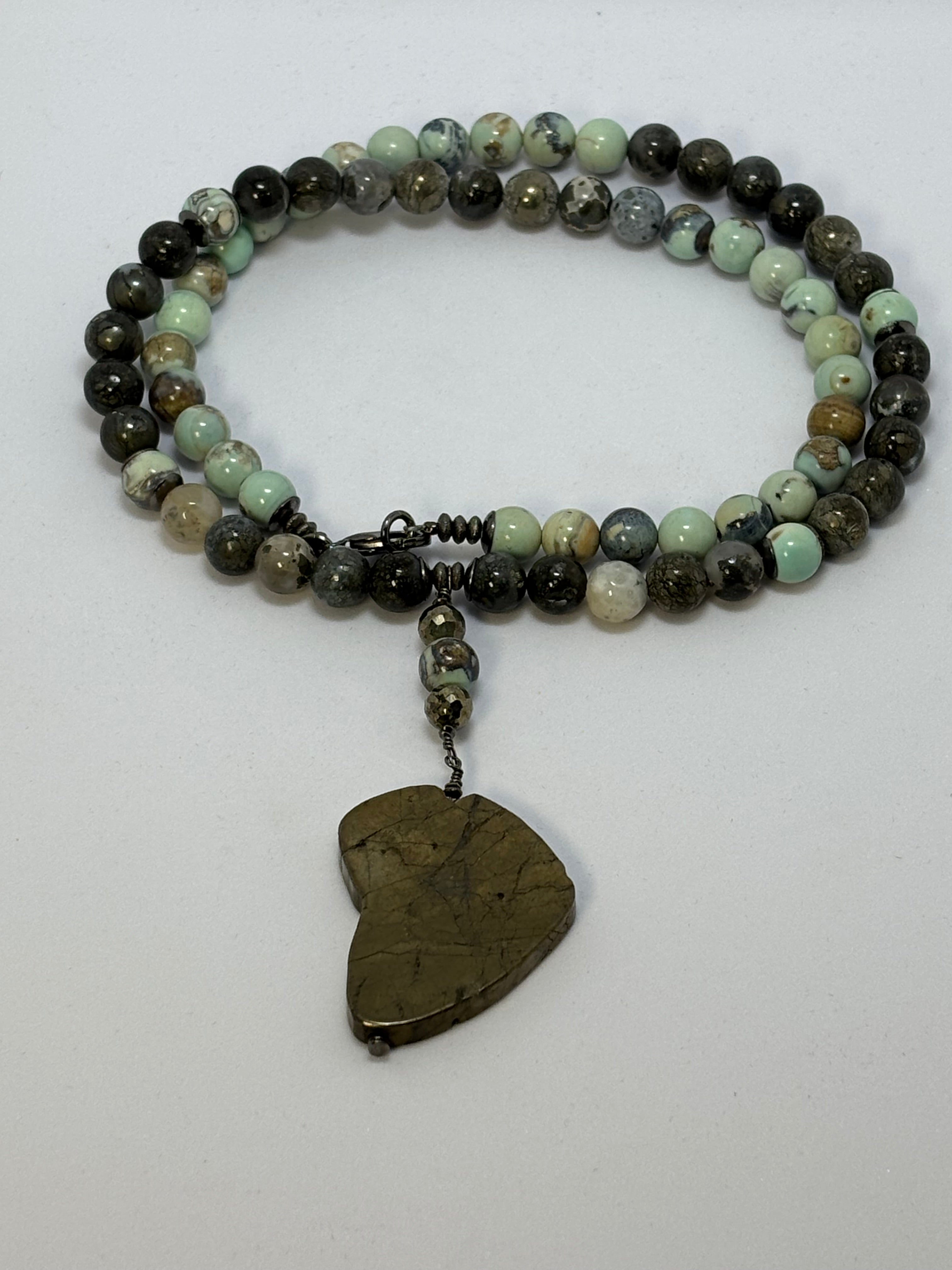 Agate and Pyrite with Africa Shaped pendant on Black Gold Set