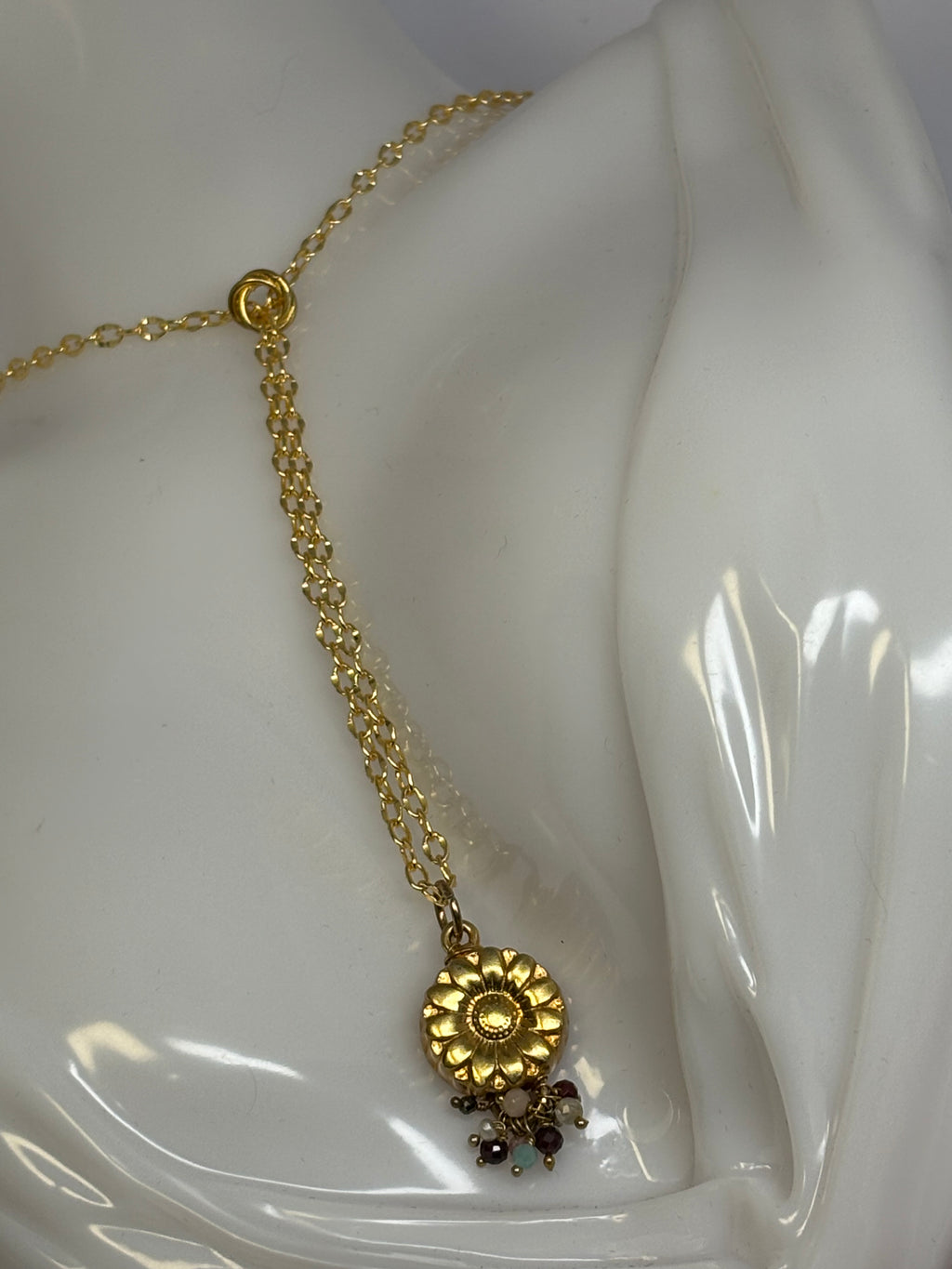 22kt Gold Sunflower with Multi-Gems slide necklace