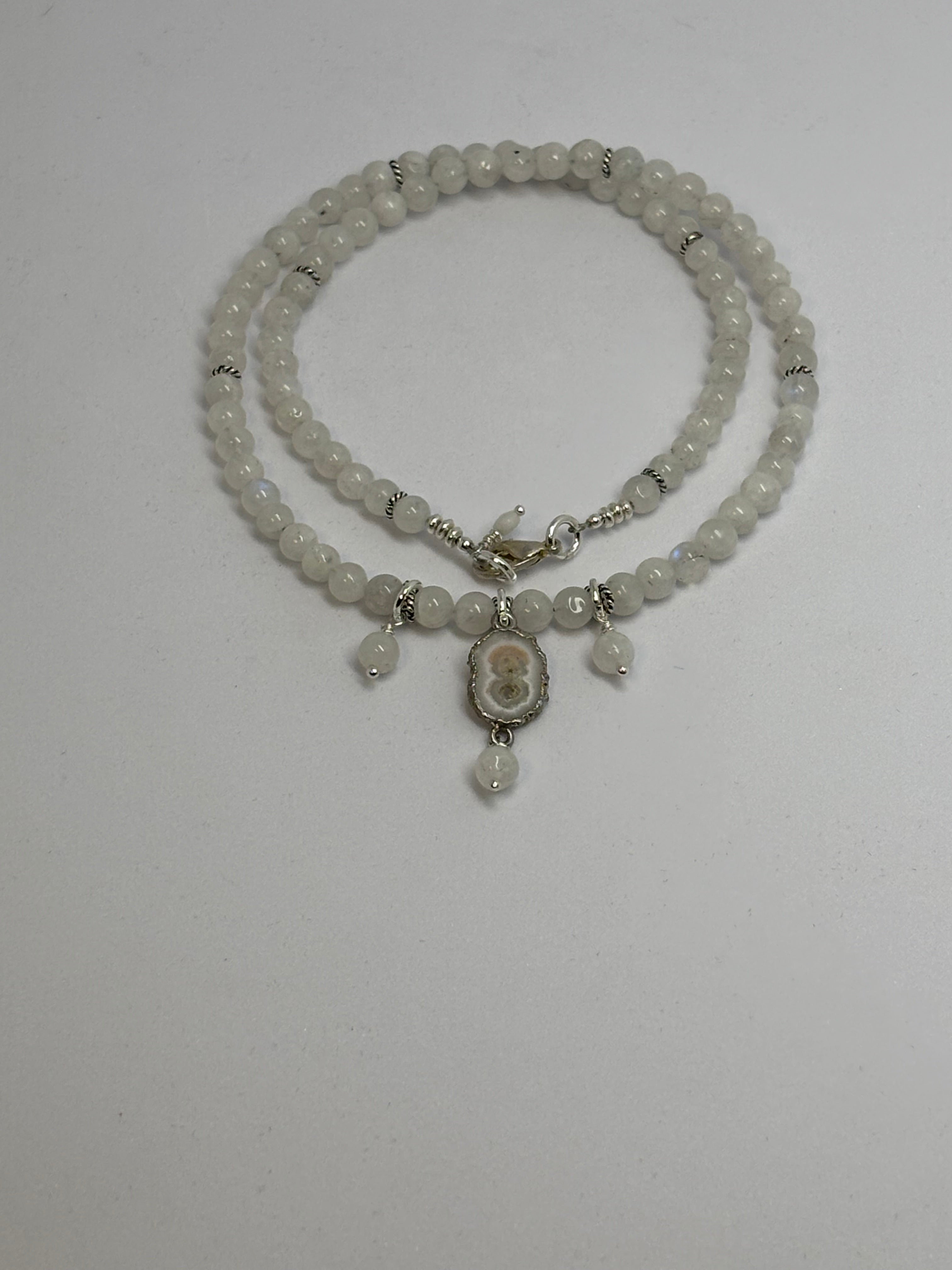 Rainbow Moonstone, Solar Quartz with Sterling Silver Necklace