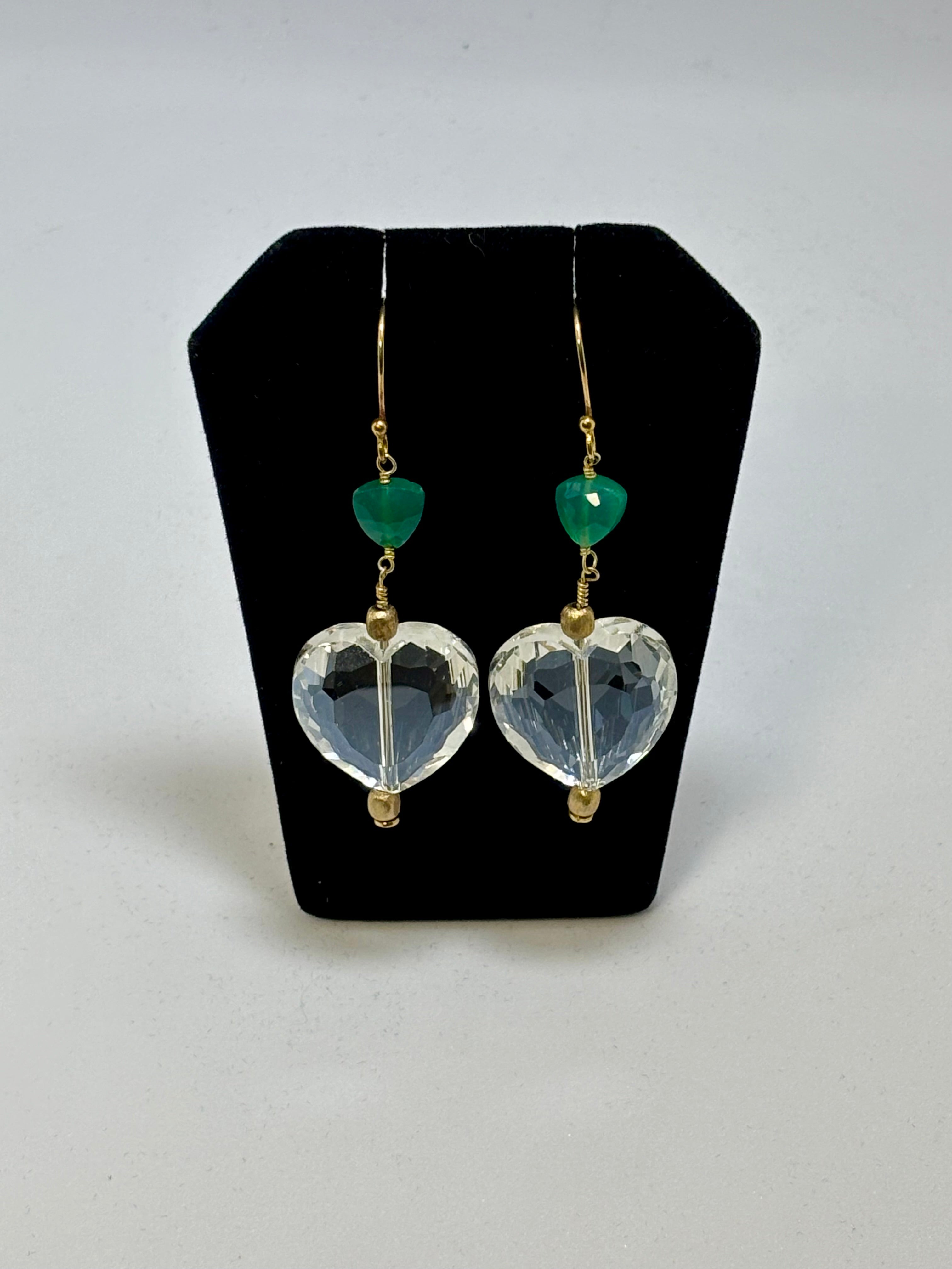 Green Onyx and Glass Hearts Gold Set