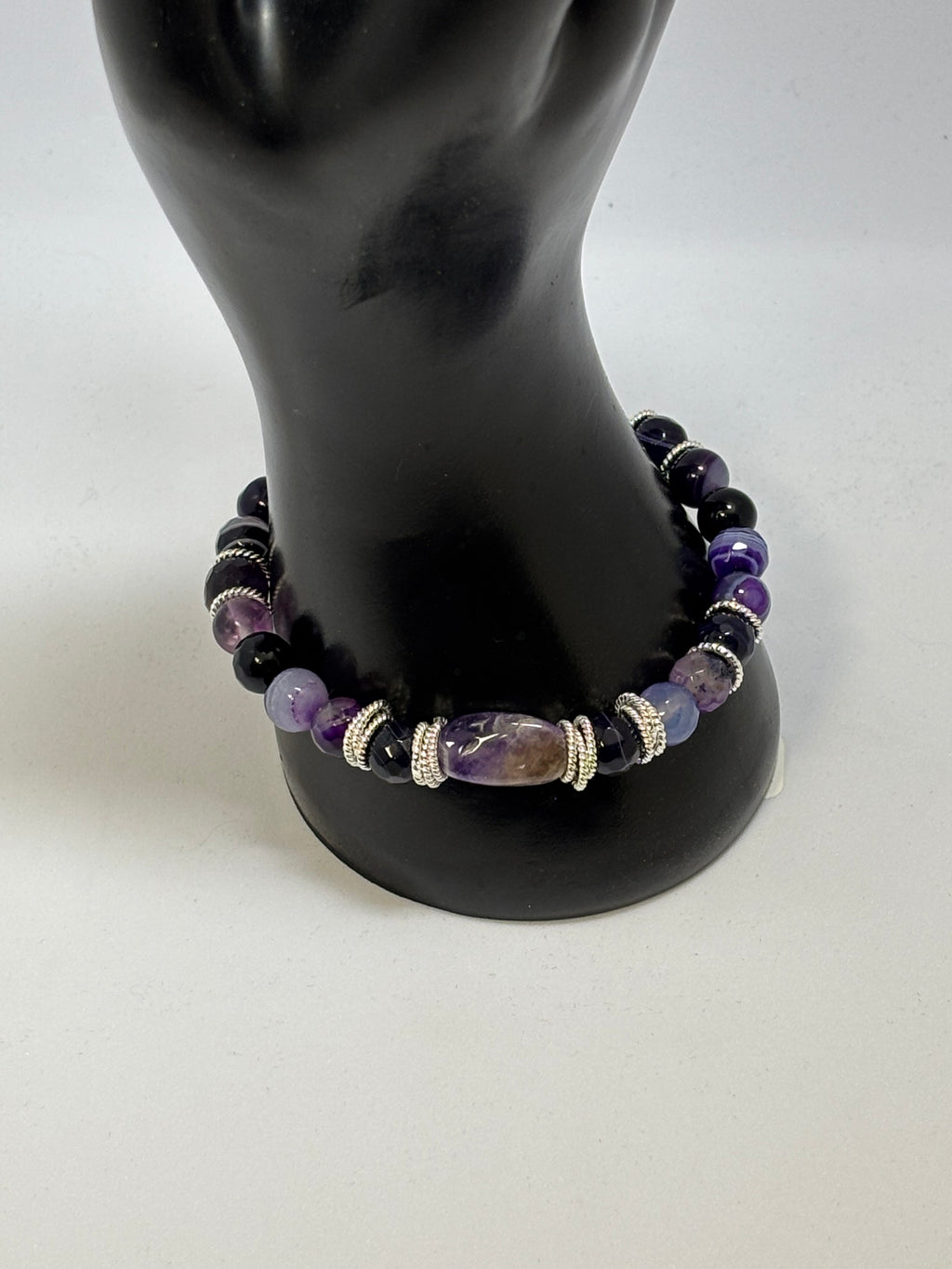 Purple Agate and Amethyst with Sterling Silver bracelet 1