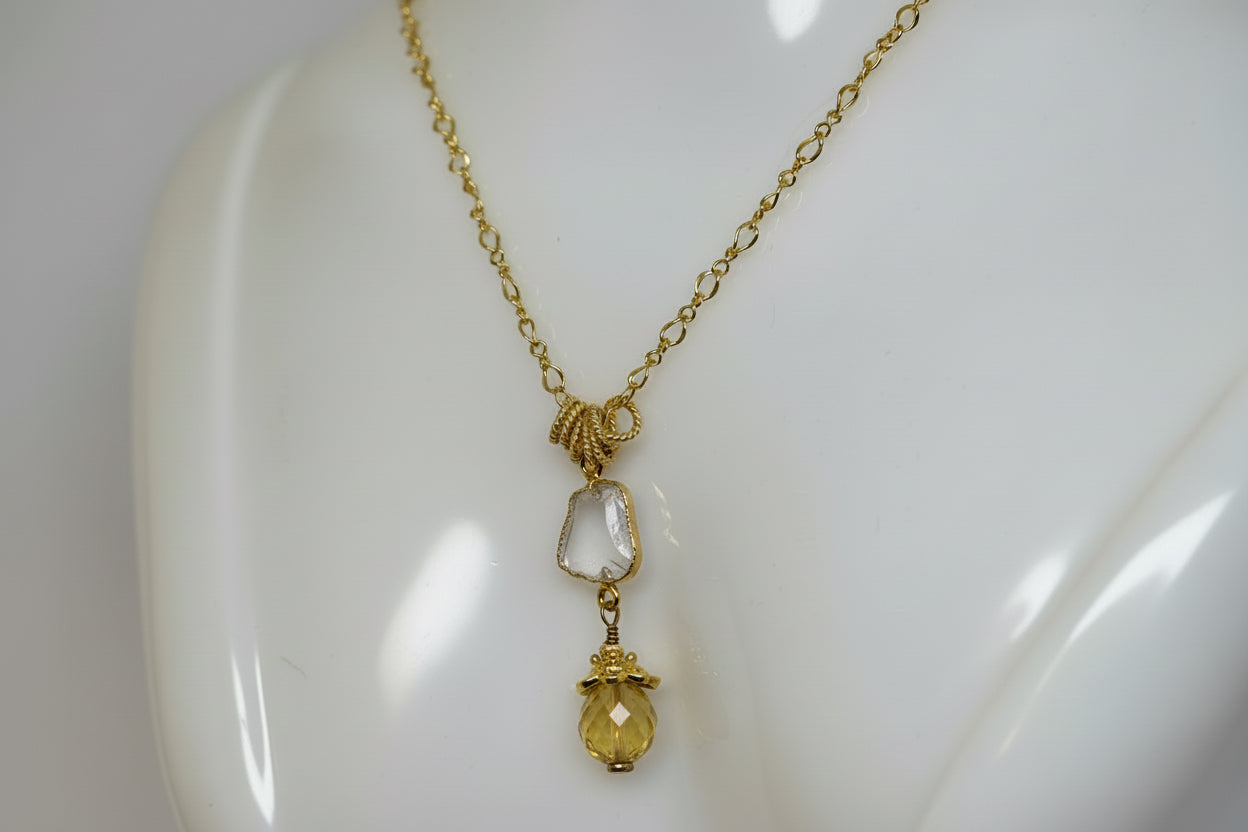 Citrine, Crystal Quartz with Gold necklace