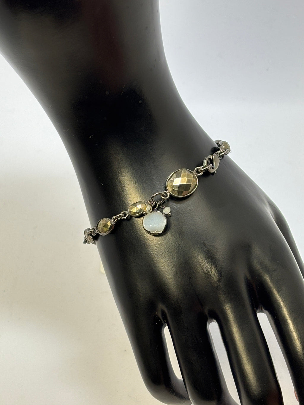 Pyrite and Black Gold with Drusy Agate bracelet