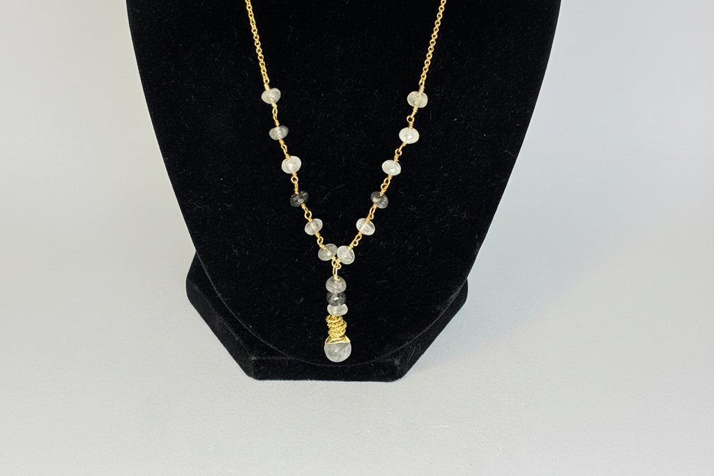 Tourmalinated Quartz and Gold necklace