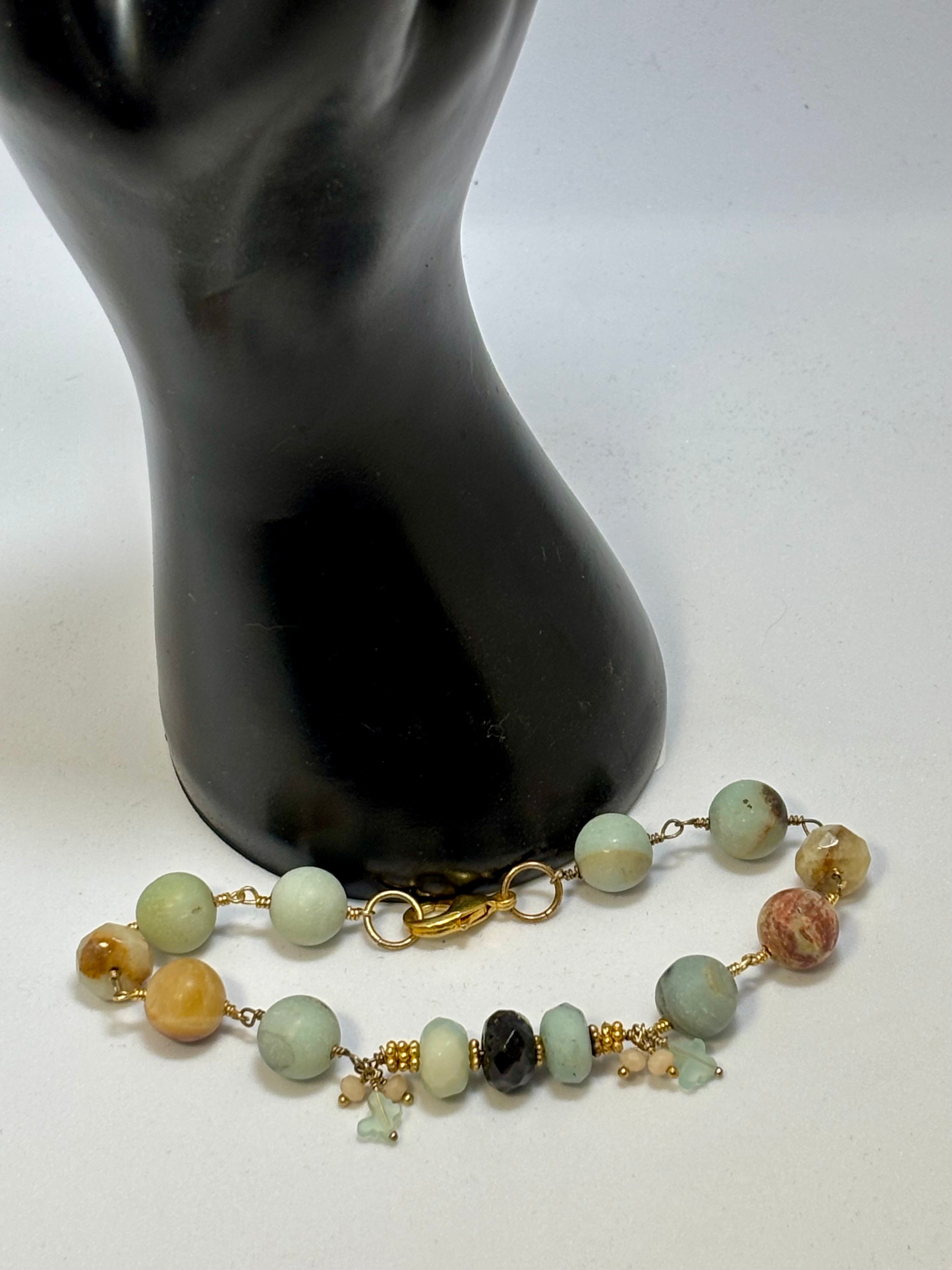 Amazonite and Multi-gem Gold Bracelet