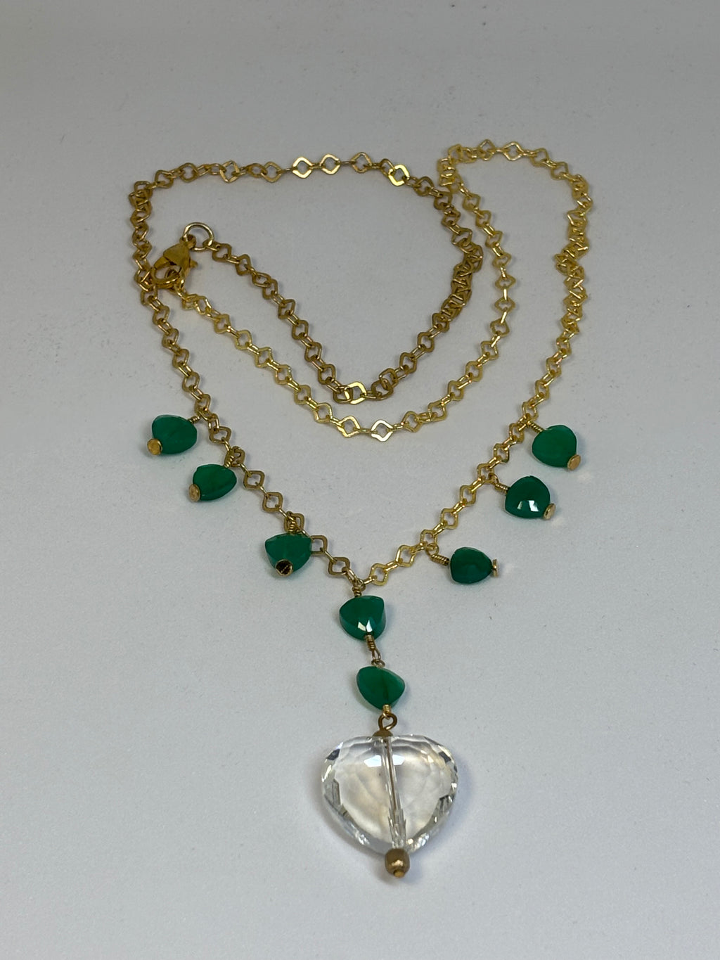 Green Onyx and Glass Hearts Gold Set