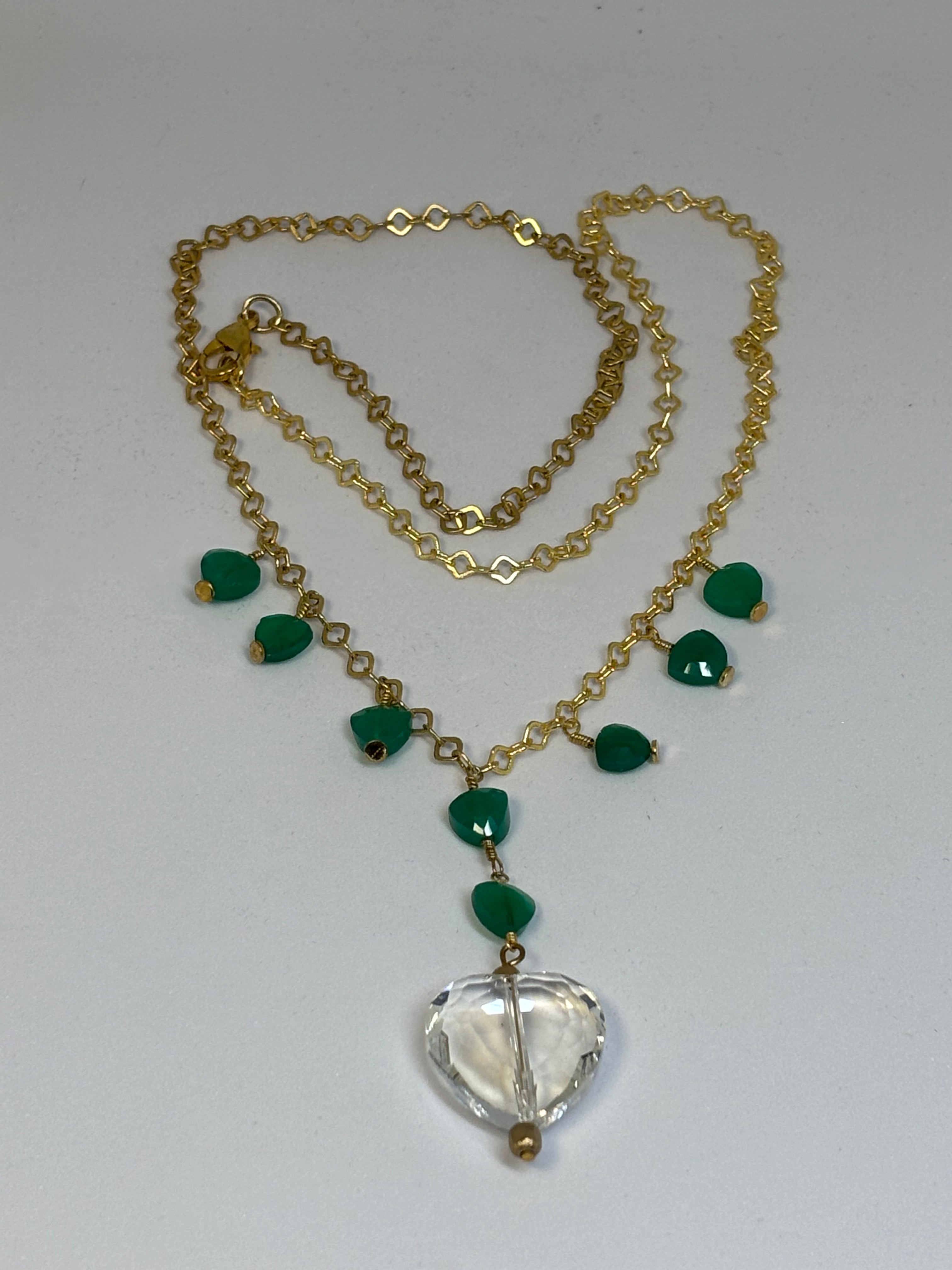 Green Onyx and Glass Hearts Gold Set