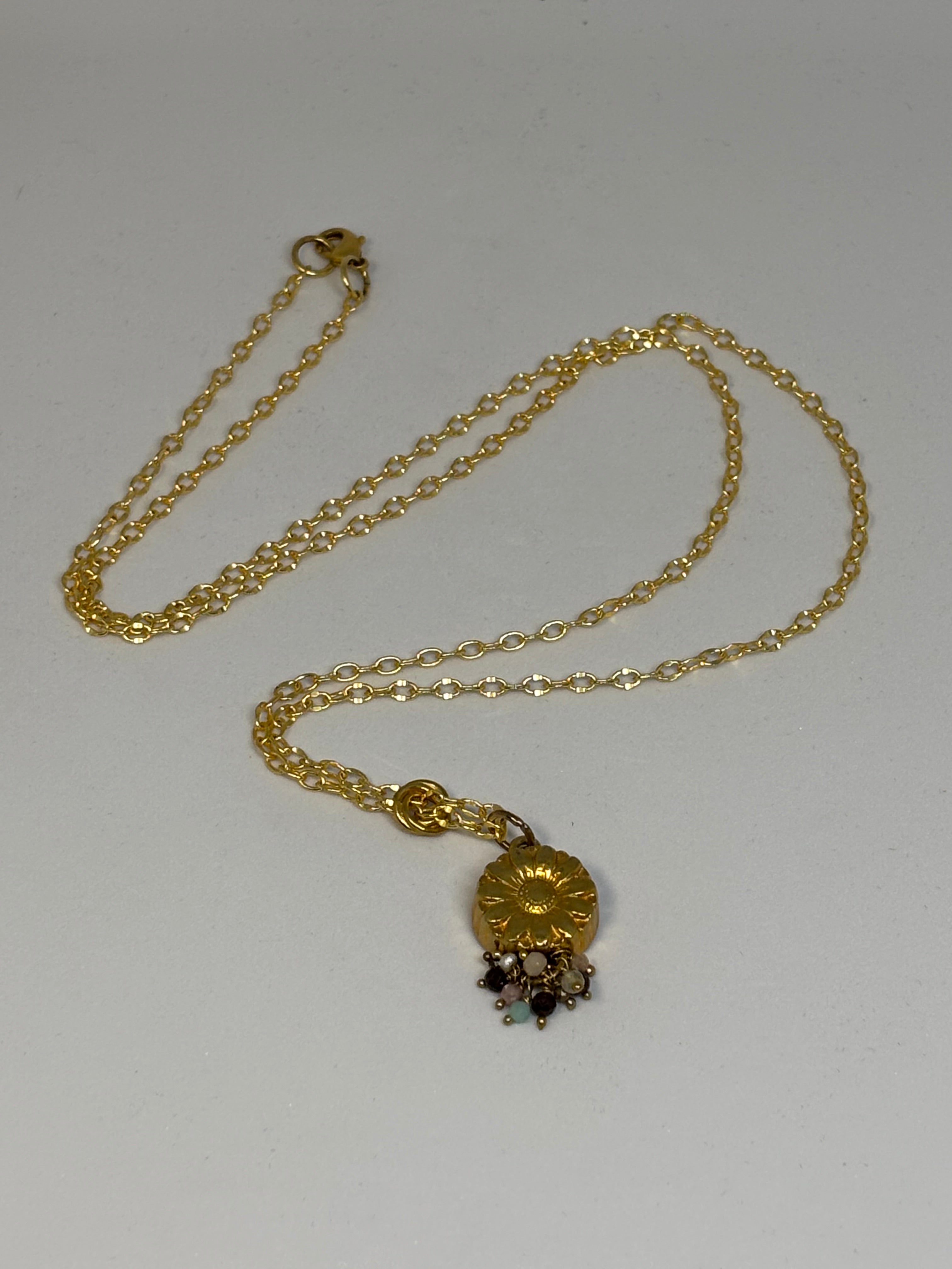 22kt Gold Sunflower with Multi-Gems slide necklace