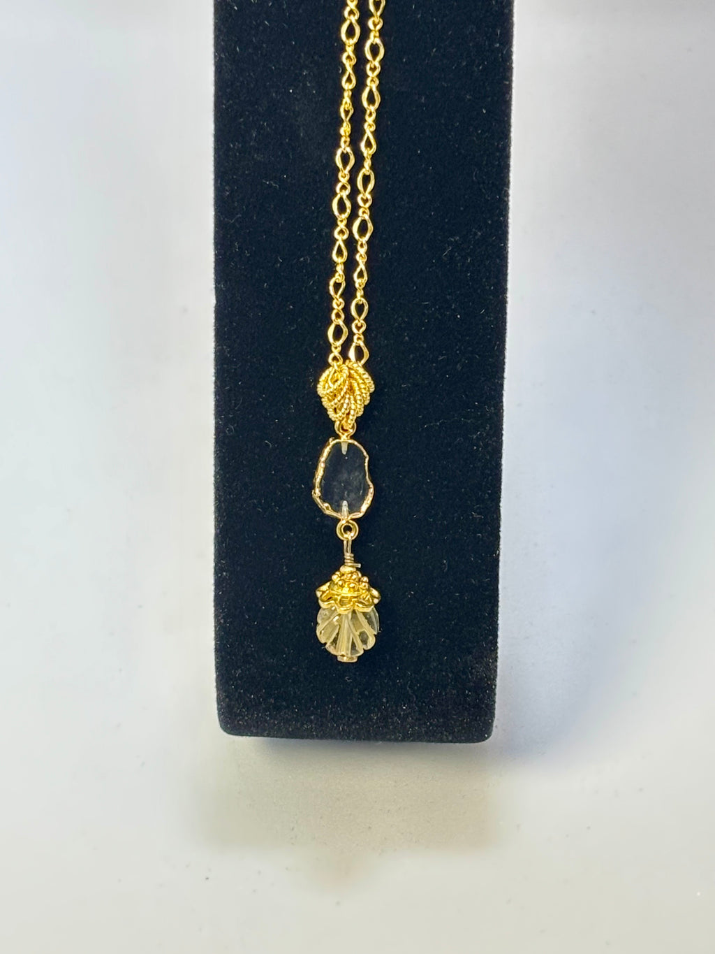 Citrine, Crystal Quartz with Gold necklace