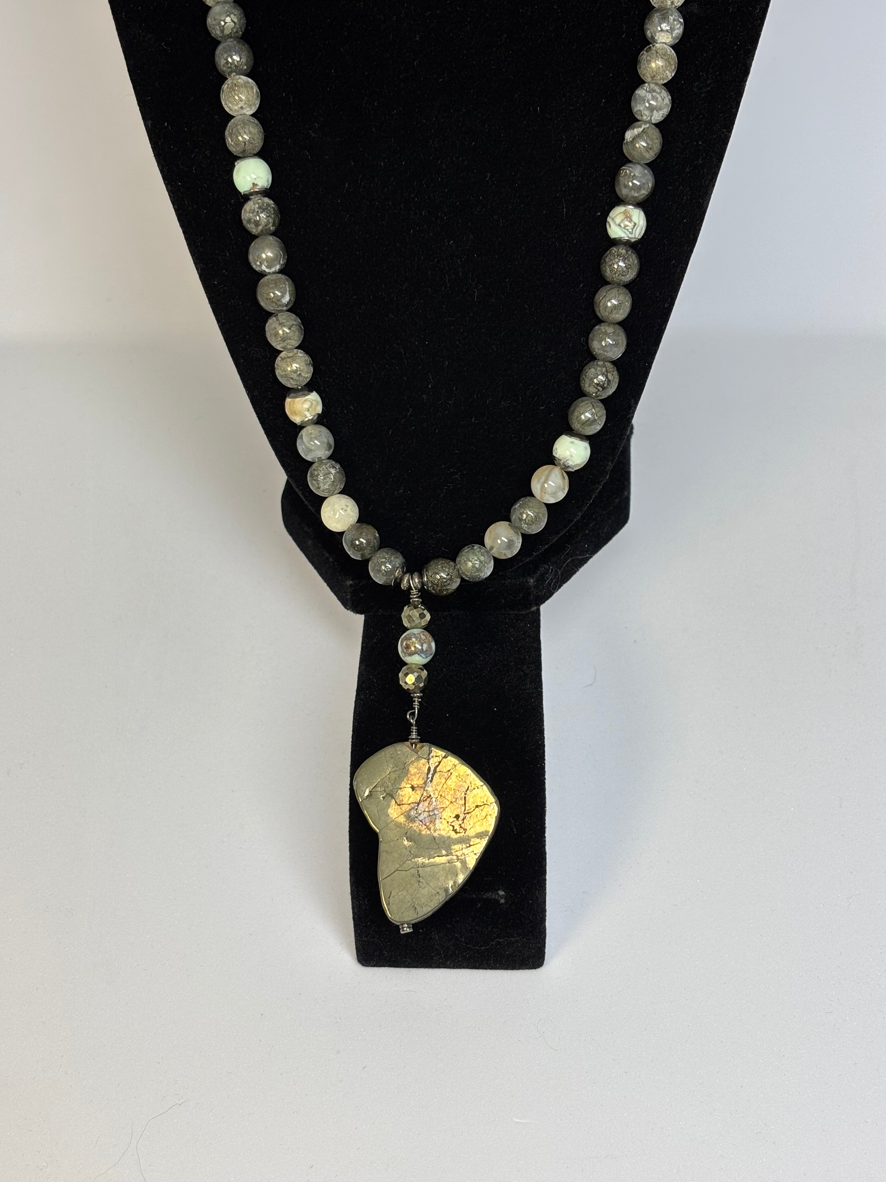 Agate and Pyrite with Africa Shaped pendant on Black Gold Set