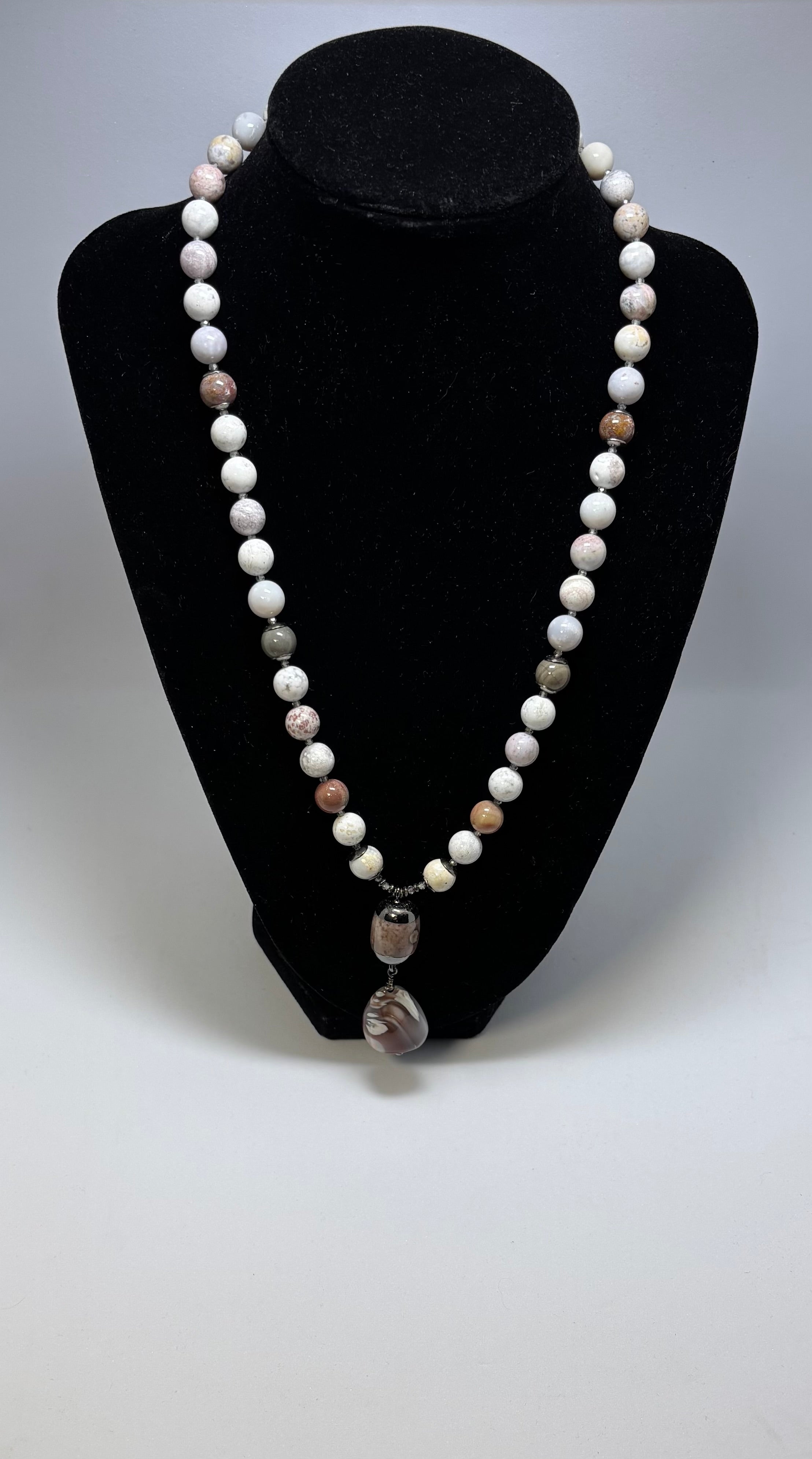 Pink & Purple Agate and Zircon with Black Gold necklace