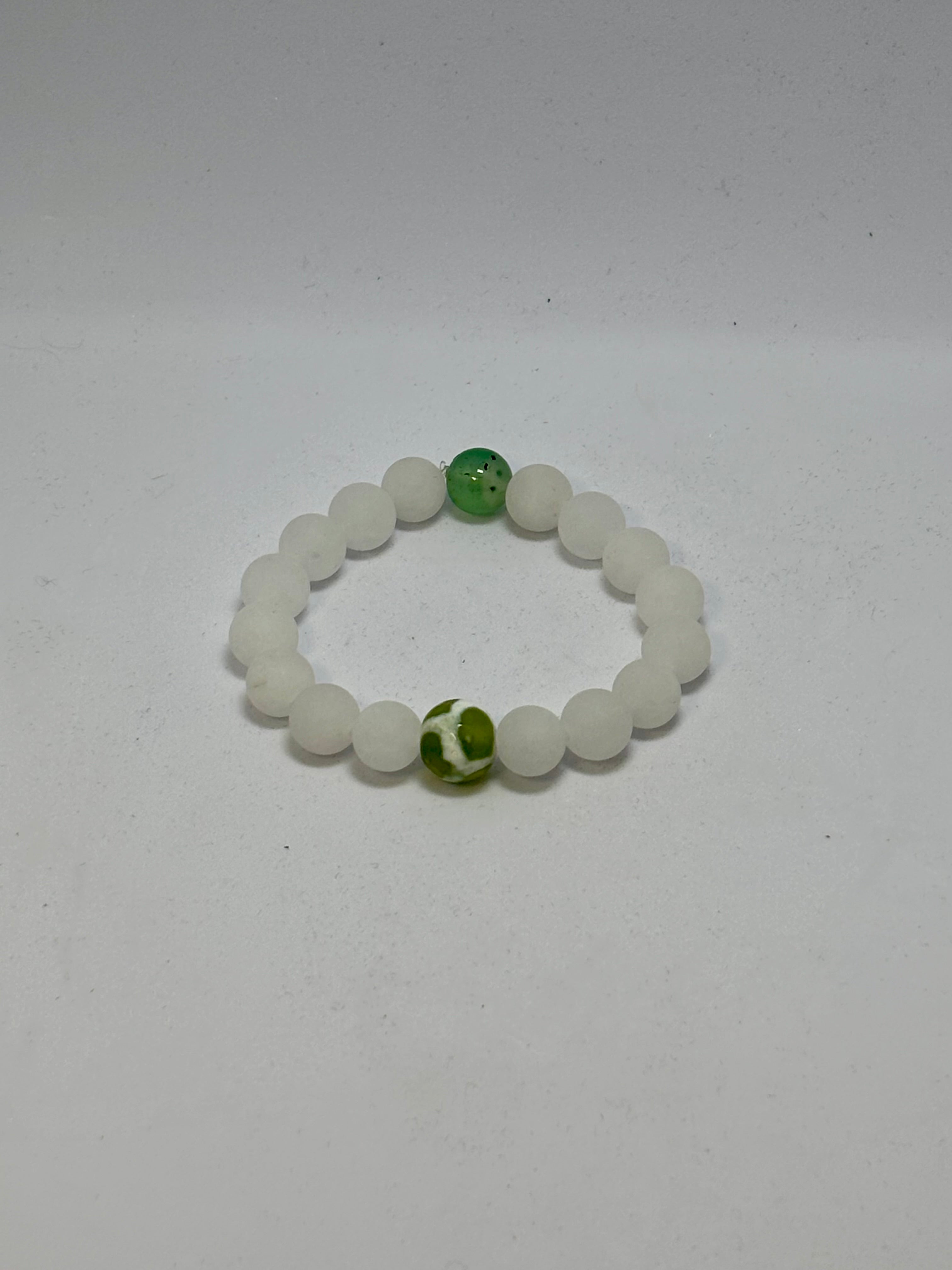 Green Agate, Crystal Quartz and Prehnite bracelet