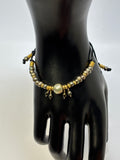 Sage Green and Pink Pearls with Gold on black leather slider bracelet