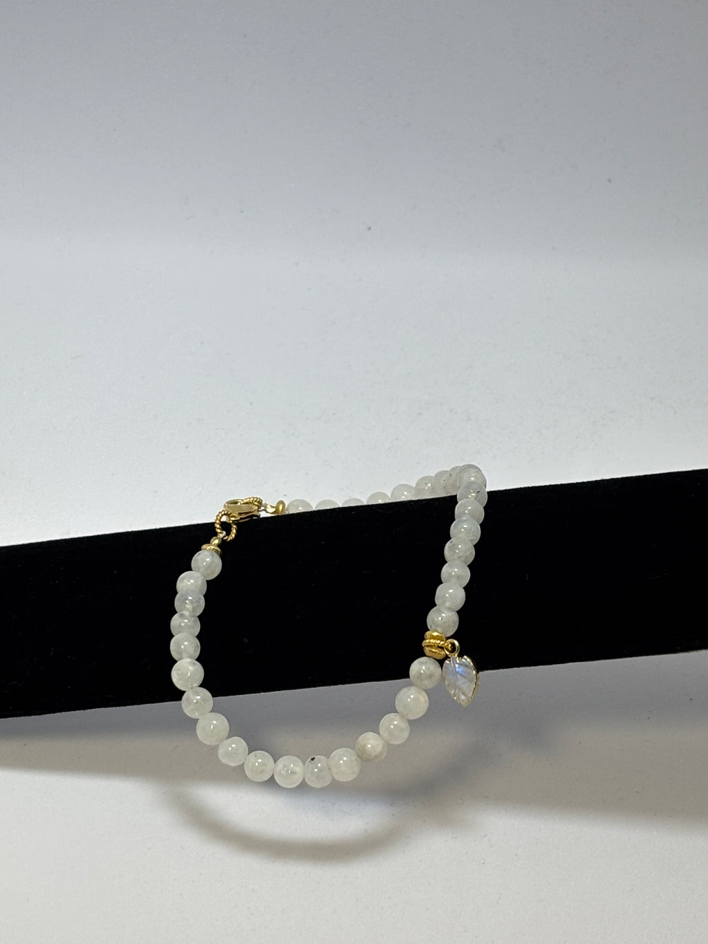Rainbow Moonstone with Leaf Pendant and Gold bracelet