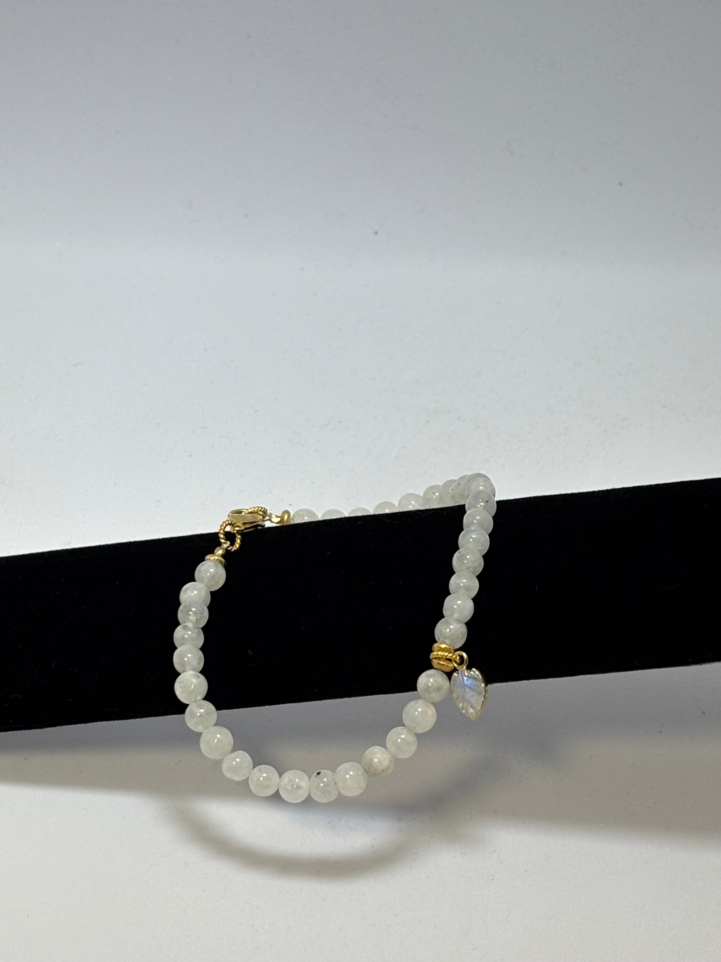 Rainbow Moonstone with Leaf Pendant and Gold bracelet