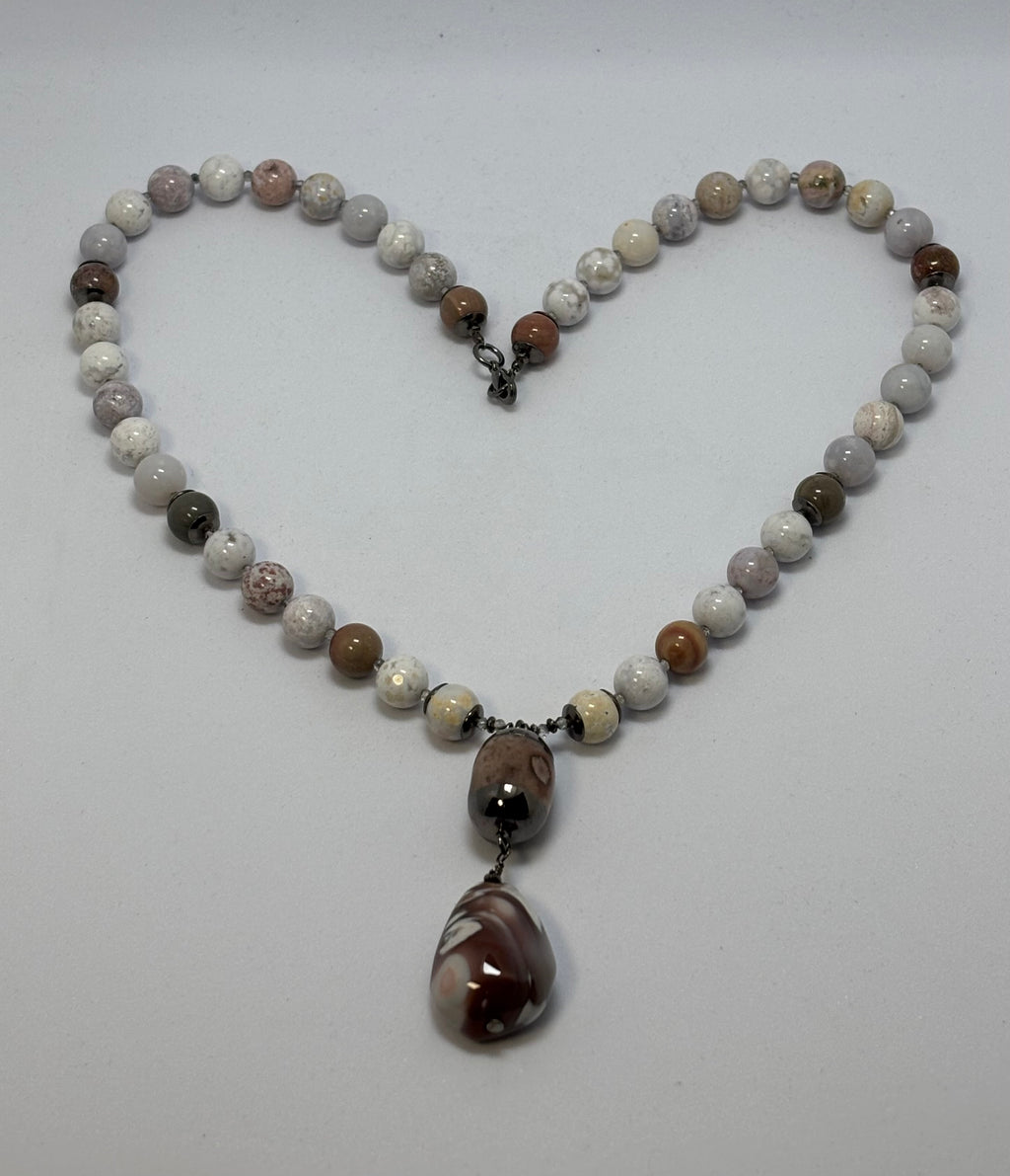 Pink & Purple Agate and Zircon with Black Gold necklace