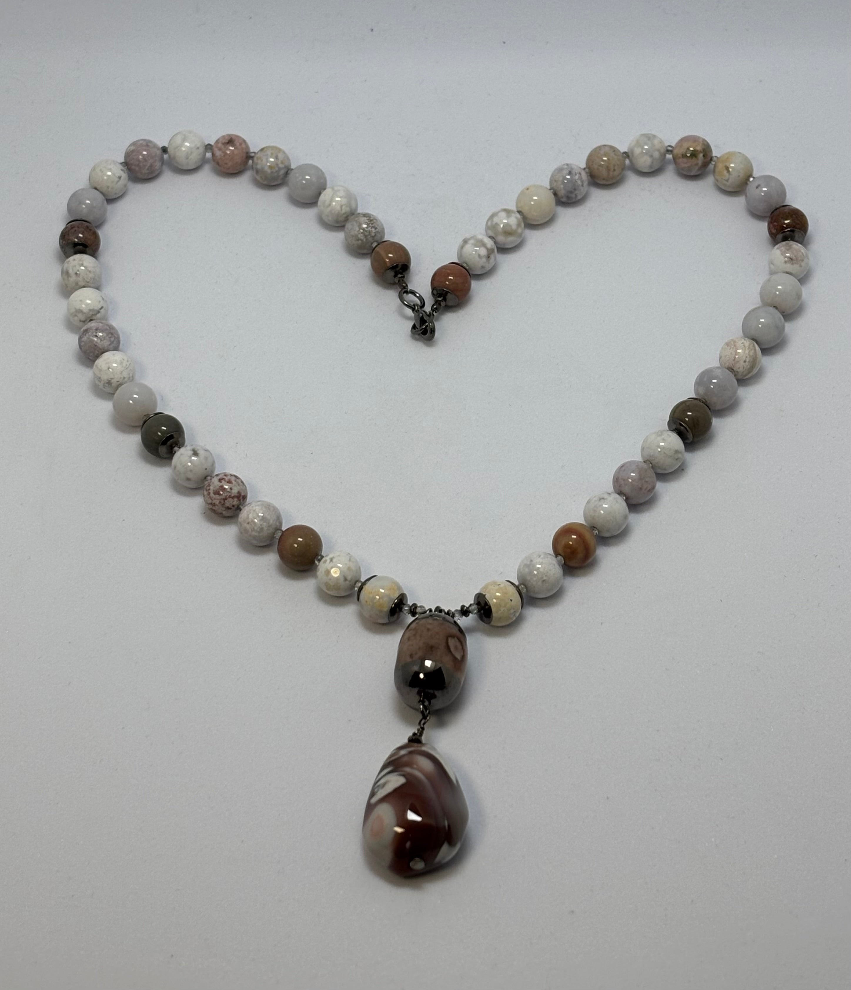 Pink & Purple Agate and Zircon with Black Gold necklace