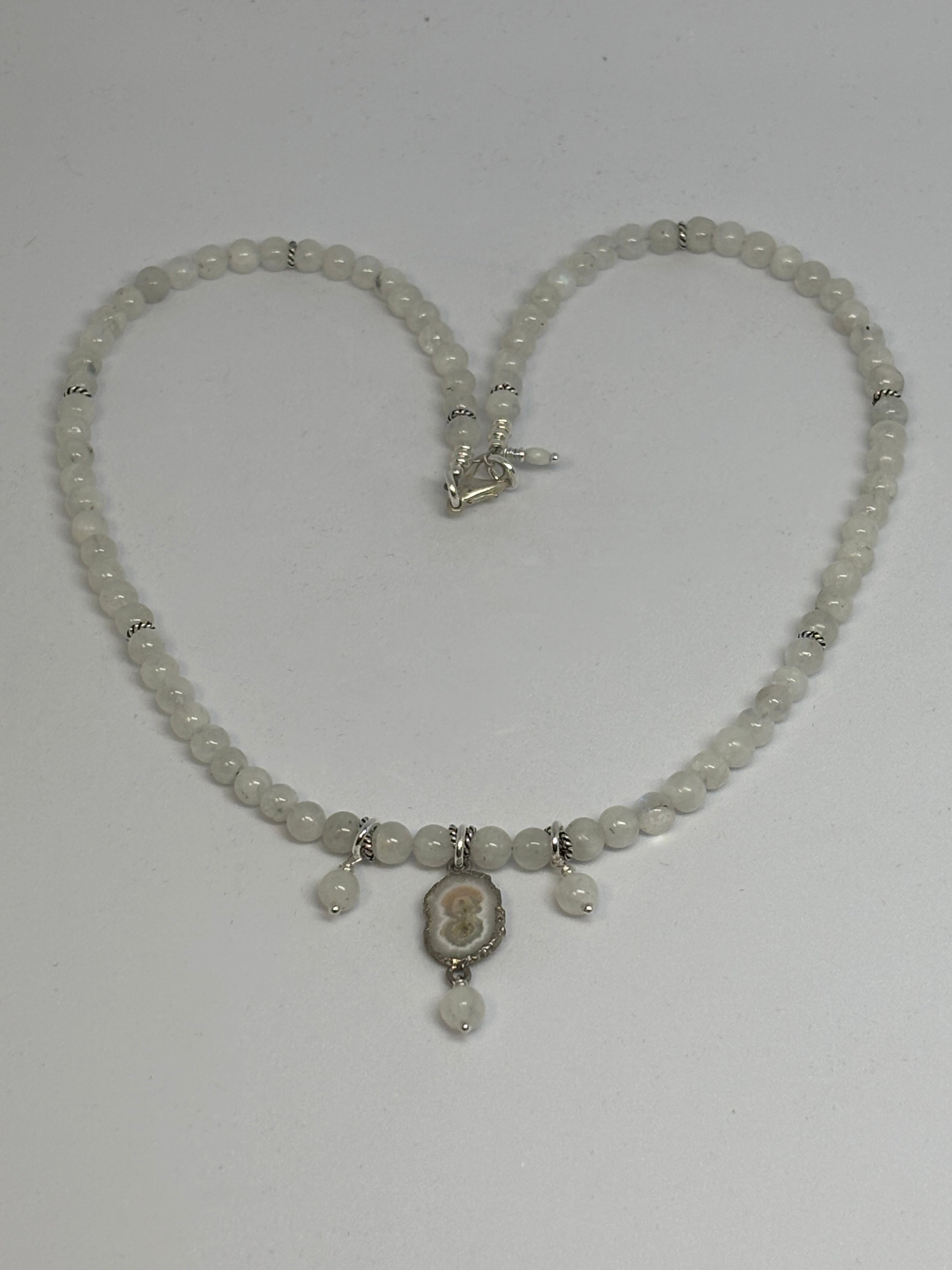 Rainbow Moonstone, Solar Quartz with Sterling Silver Necklace
