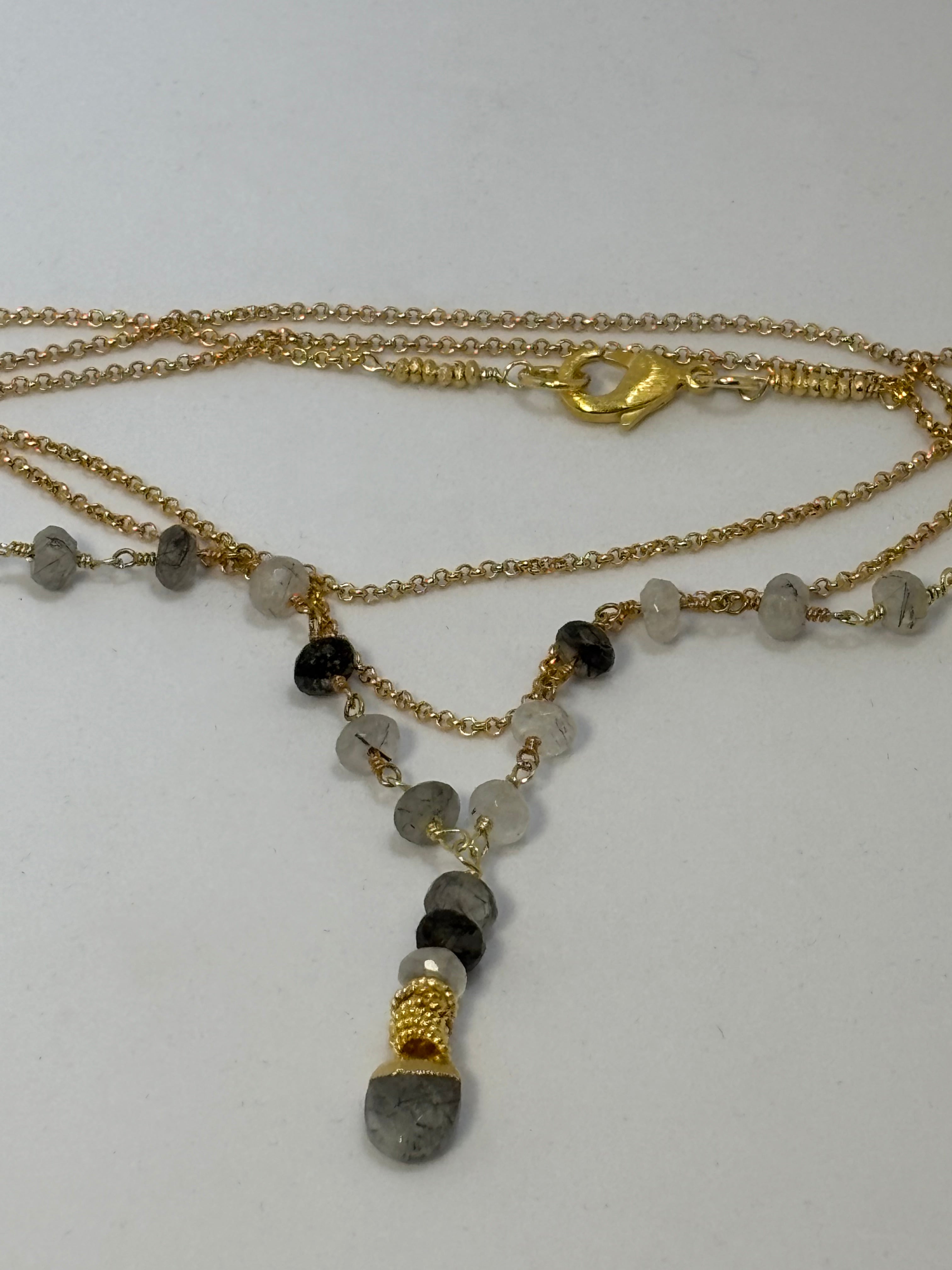 Tourmalinated Quartz and Gold necklace