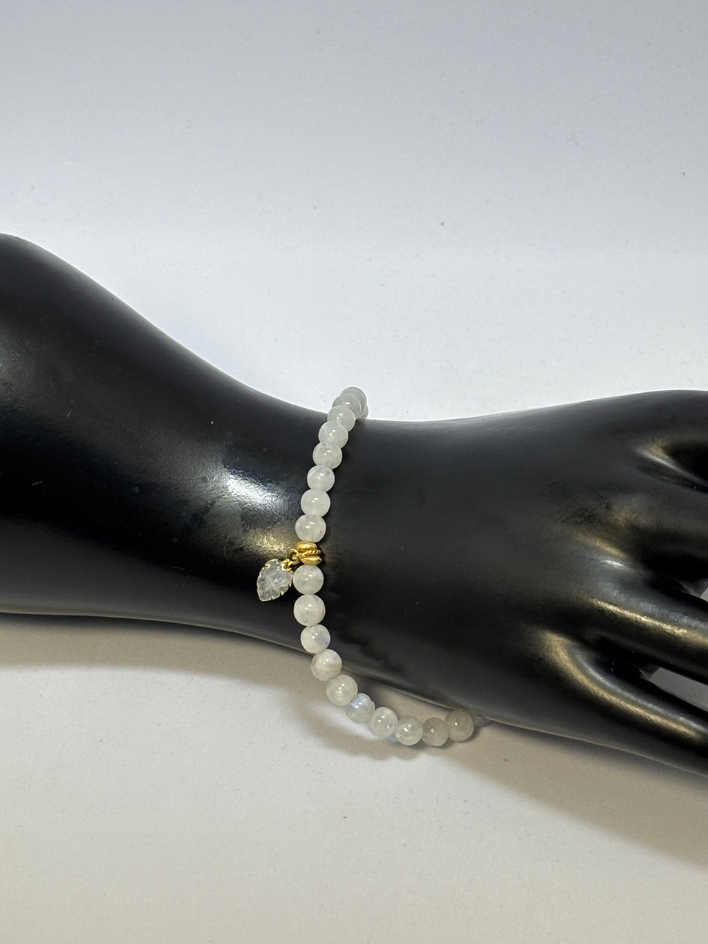 Rainbow Moonstone with Leaf Pendant and Gold bracelet