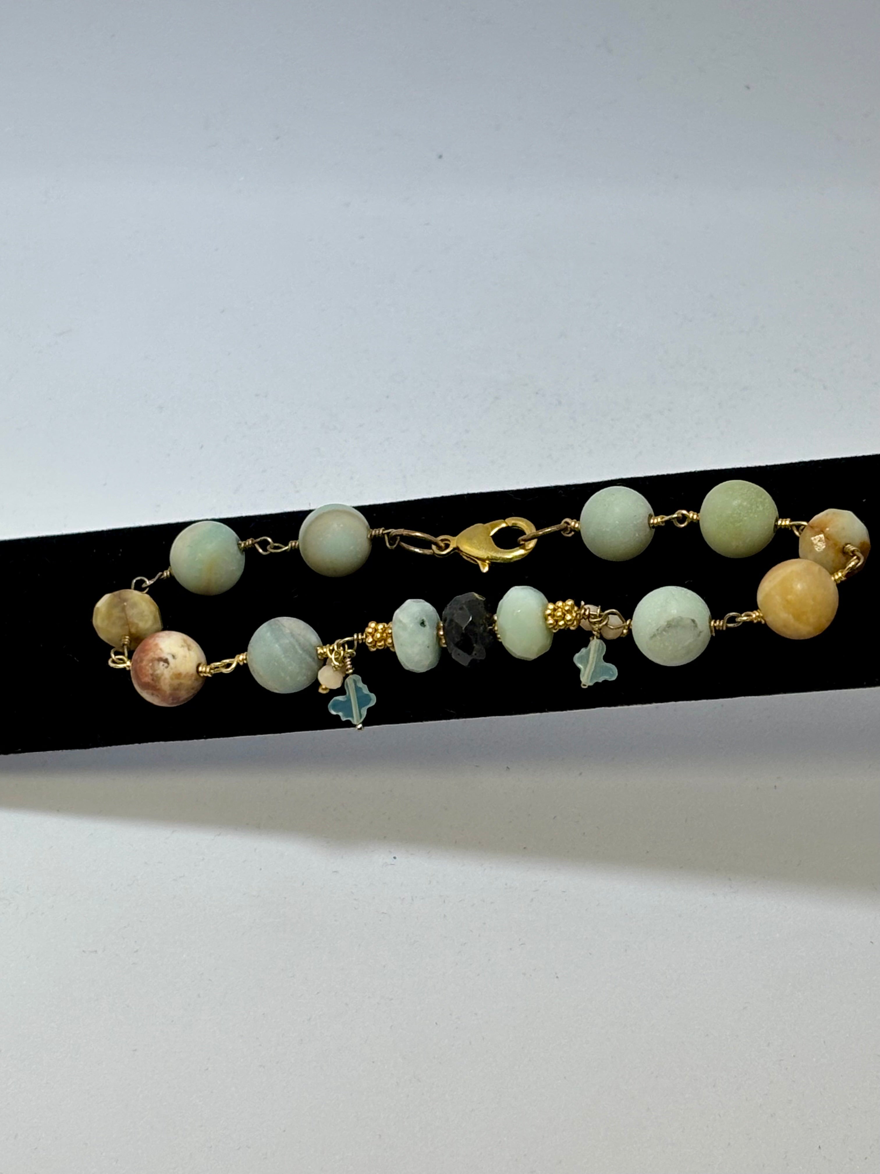 Amazonite and Multi-gem Gold Bracelet