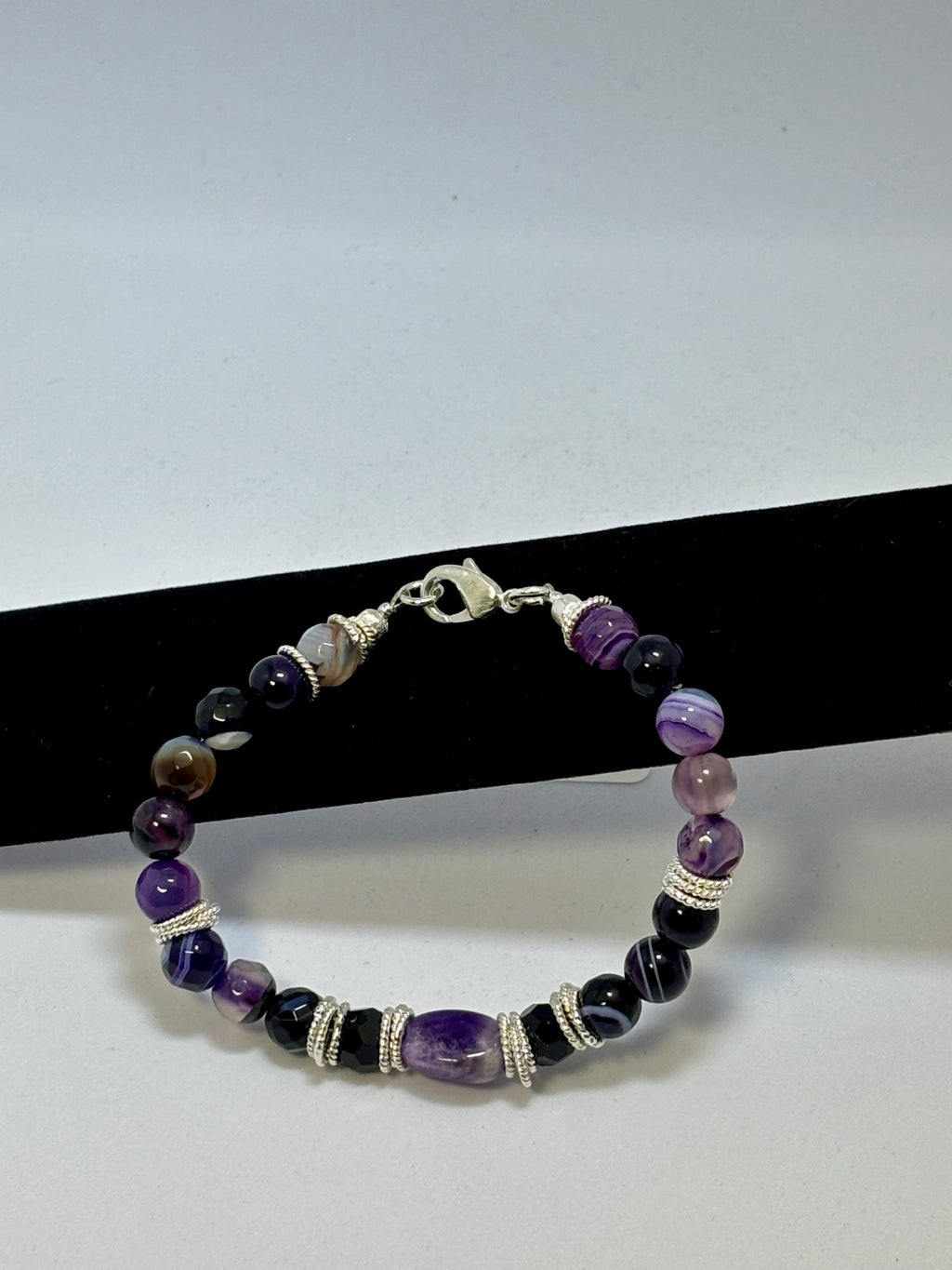 Purple Agate and Amethyst with Sterling Silver bracelet 1