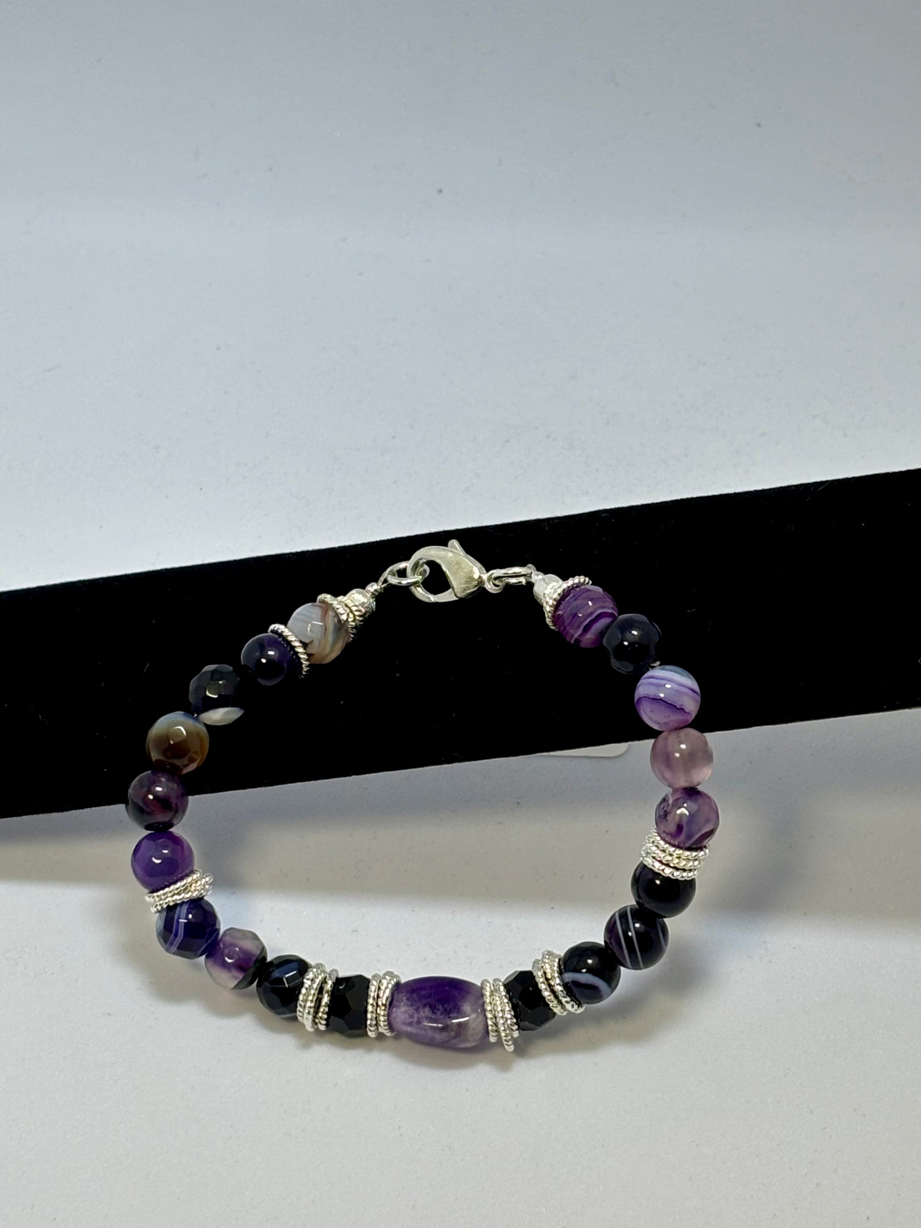 Purple Agate and Amethyst with Sterling Silver bracelet 1