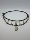 Pyrite, Rainbow Moonstone, Biwa Pearls with Black Gold double layer necklace