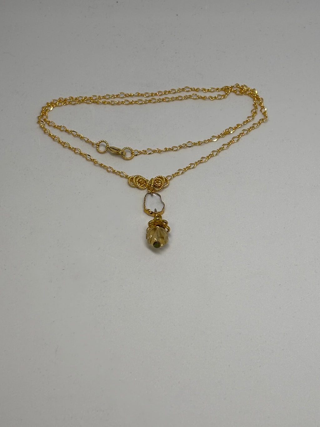 Citrine, Crystal Quartz with Gold necklace